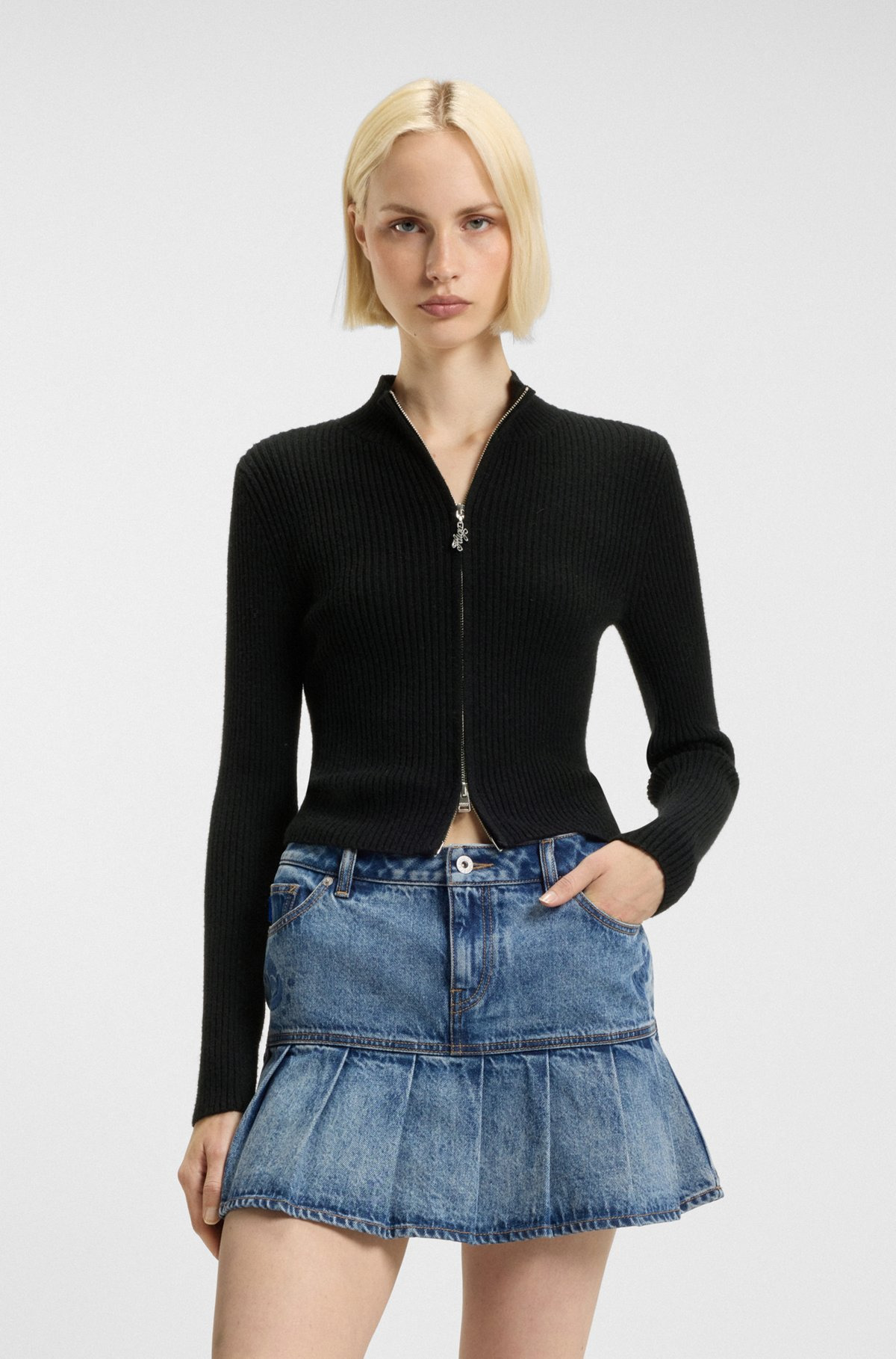 RIBBED CARDIGAN WITH LOGO-PULLER ZIP - 2