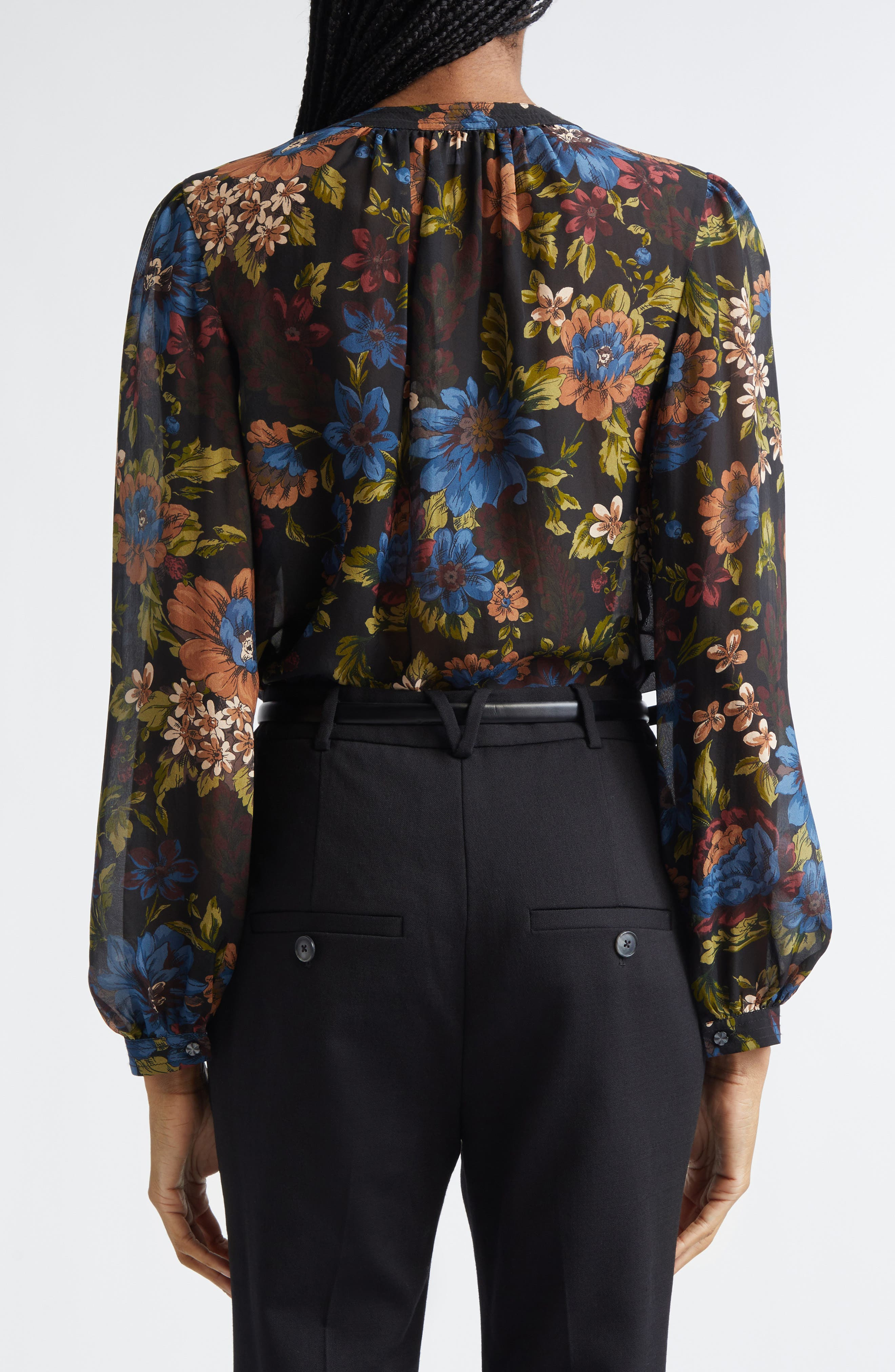Veronica Beard Ashlynn Floral Pintuck Silk Top in Black Multi at Nordstrom - 3