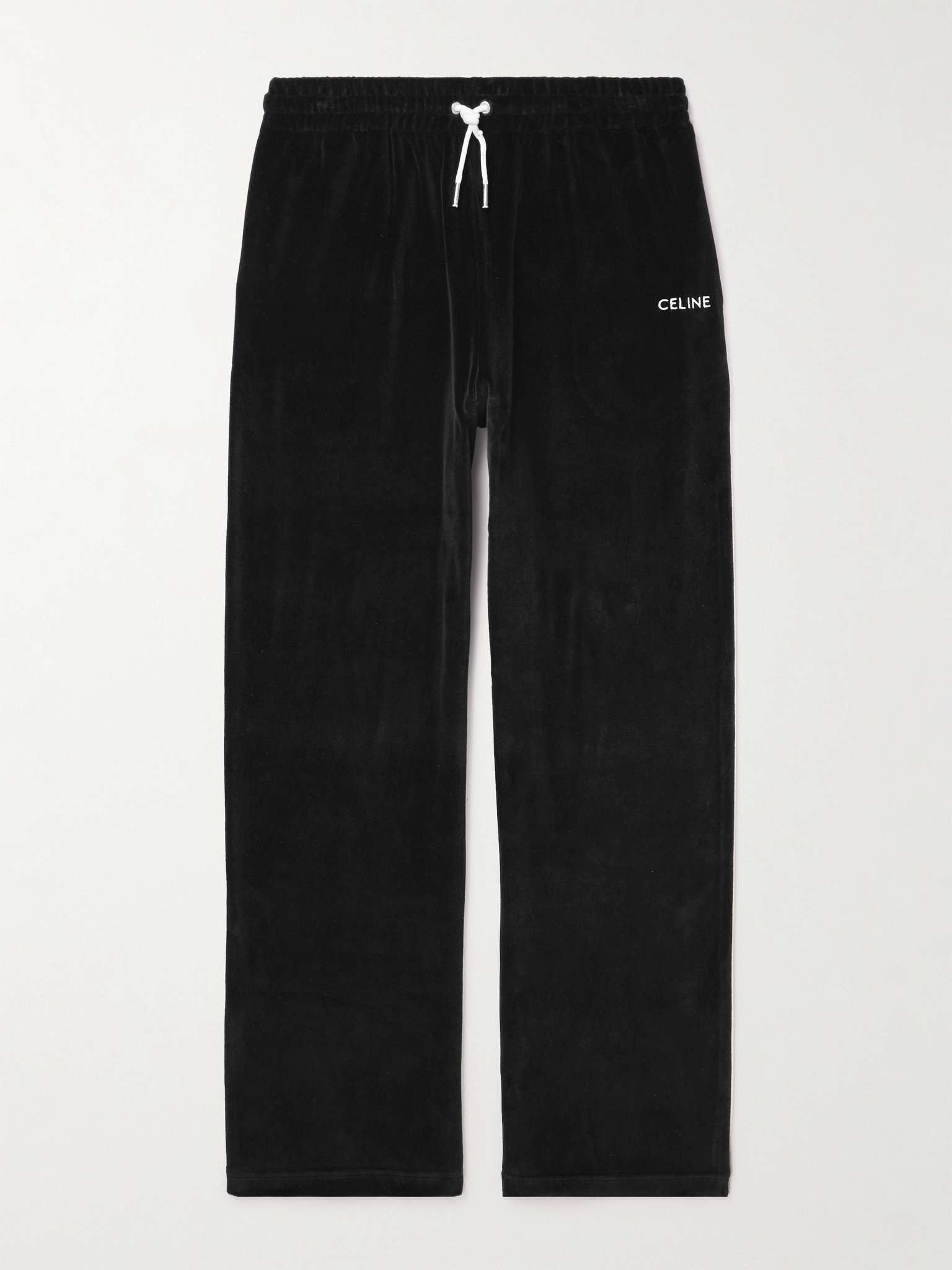Navy Straight-Leg Logo-Embroidered Cotton-Blend Velour Track