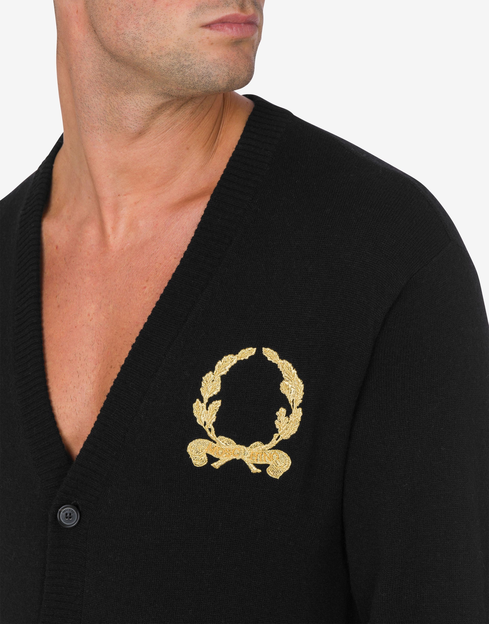 WOOL AND CASHMERE CARDIGAN LAUREL CROWN EMBROIDERY - 3