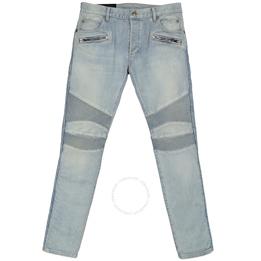 Balmain Men's Blue Slim-cut Faded Biker Jeans - 4