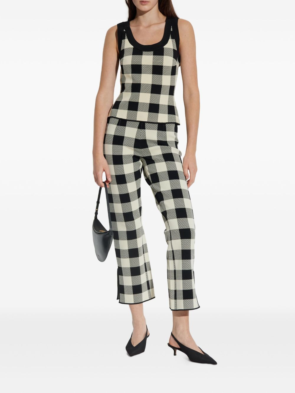 gingham-check cropped trousers - 2