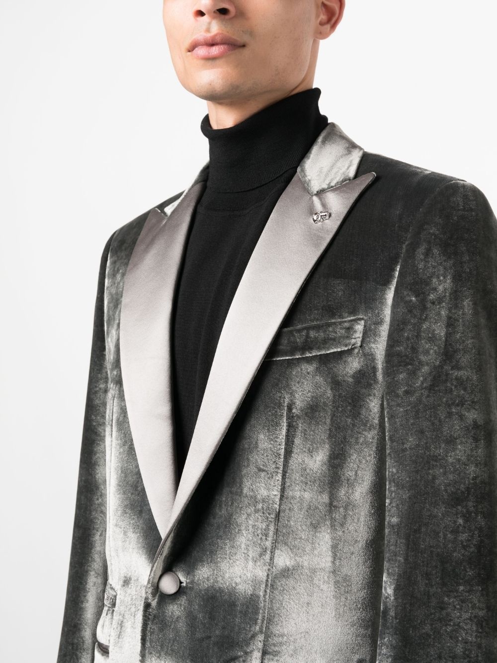 single-breasted velvet blazer - 5