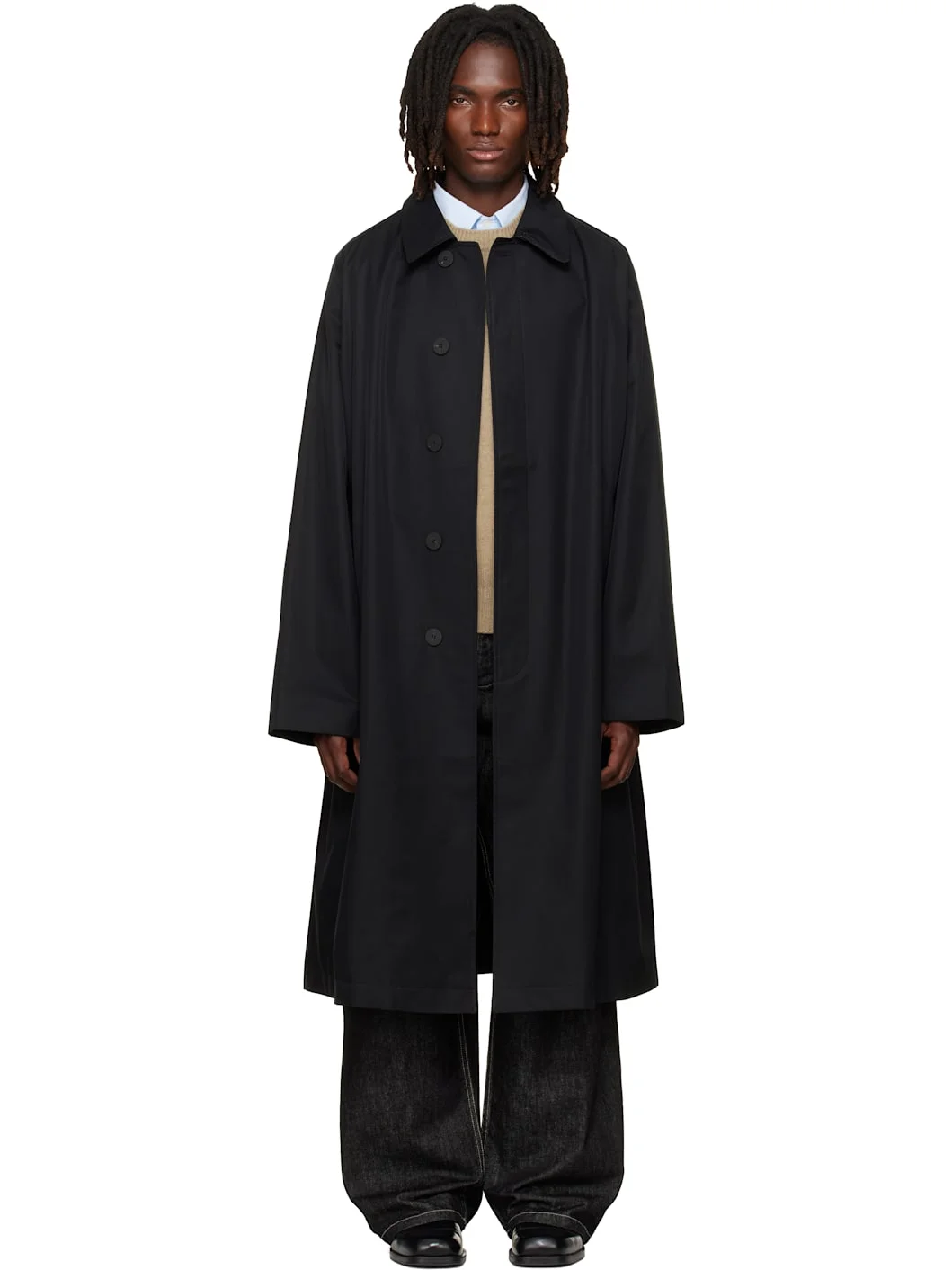 Navy Crowe Coated Cotton Trench Coat - 1