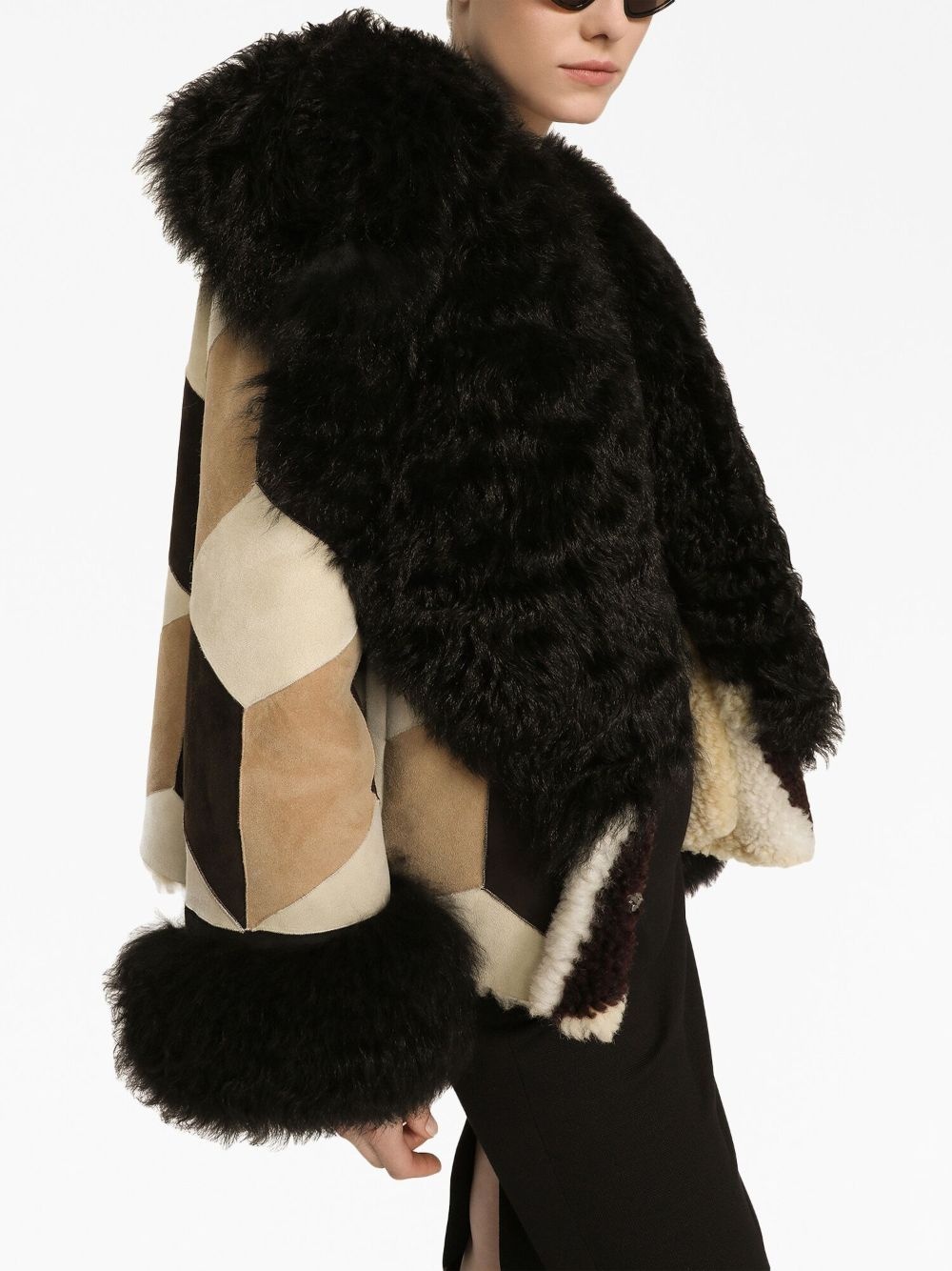 patchwork-design long-sleeve coat - 5