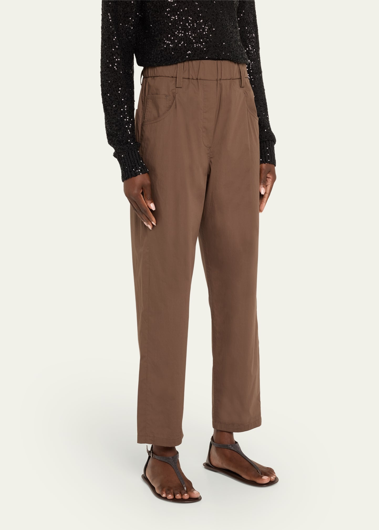 Poplin Baggy Straight-Leg Crop Pull-On Pants - 4