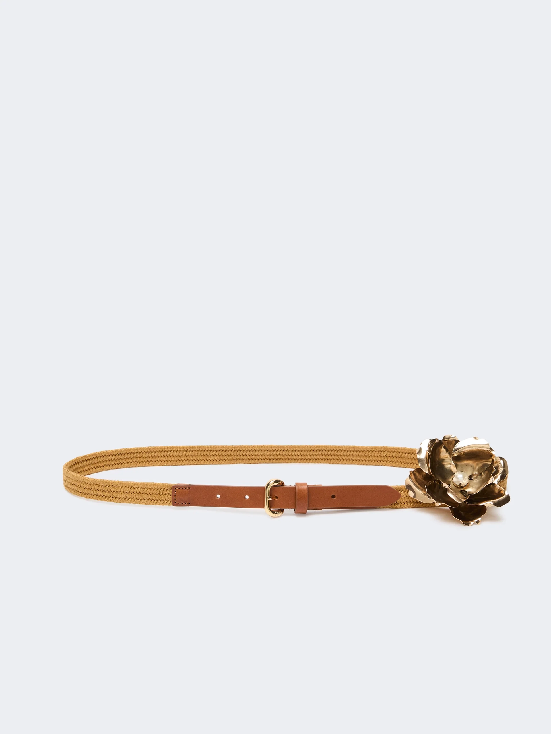 VICOLO Linen and cotton belt with jewelled brooch - MUSTARD - 1
