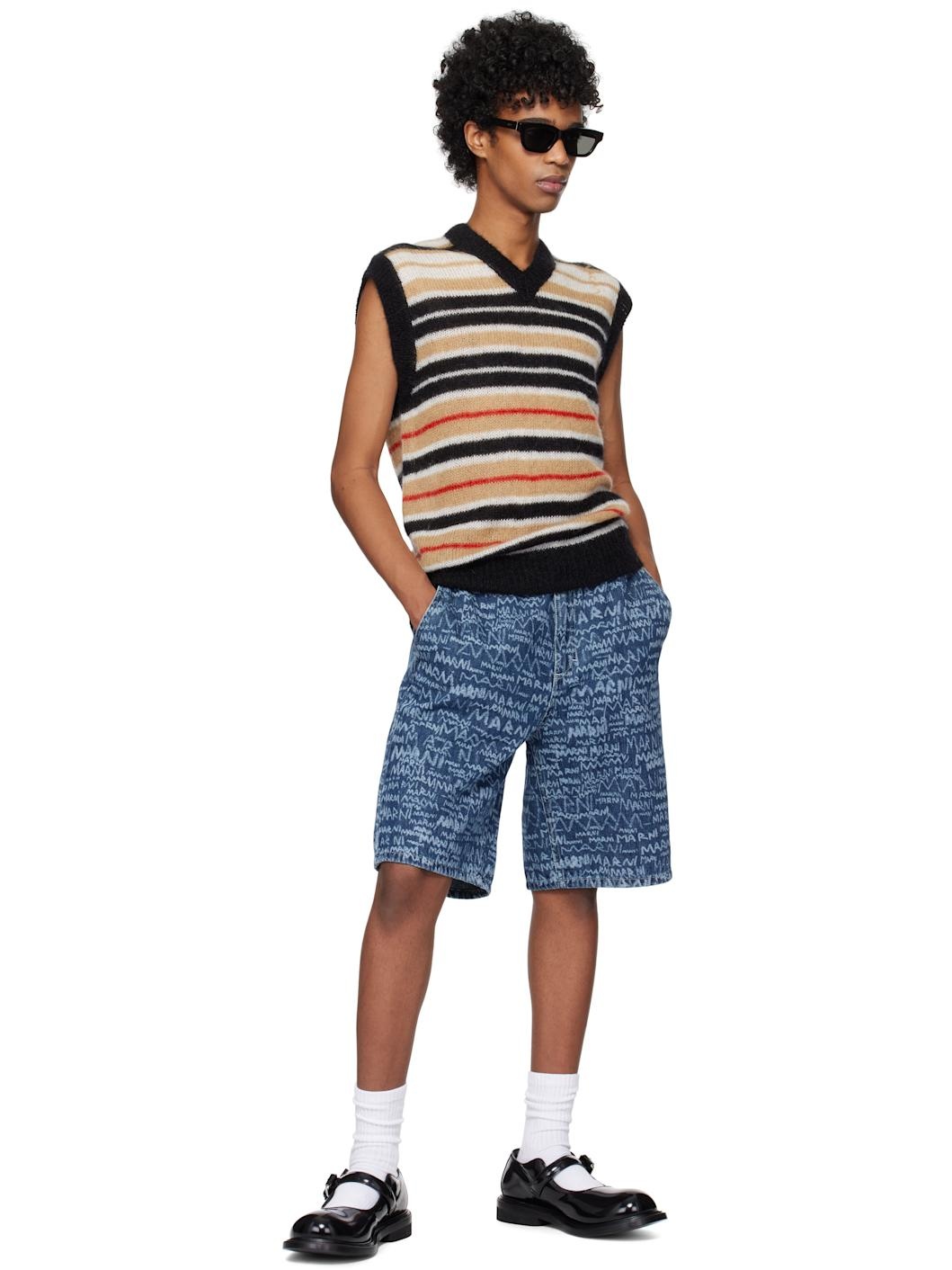 Blue Bleached Lasered Denim Shorts - 4