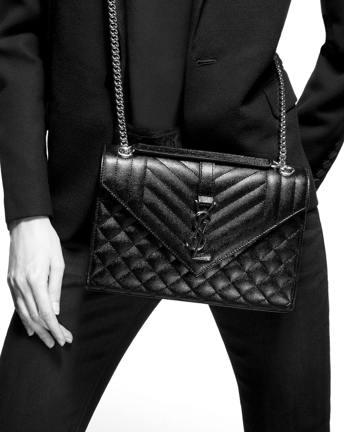 Saint Laurent Women Medium Envelope Quilted Leather Bag - 2