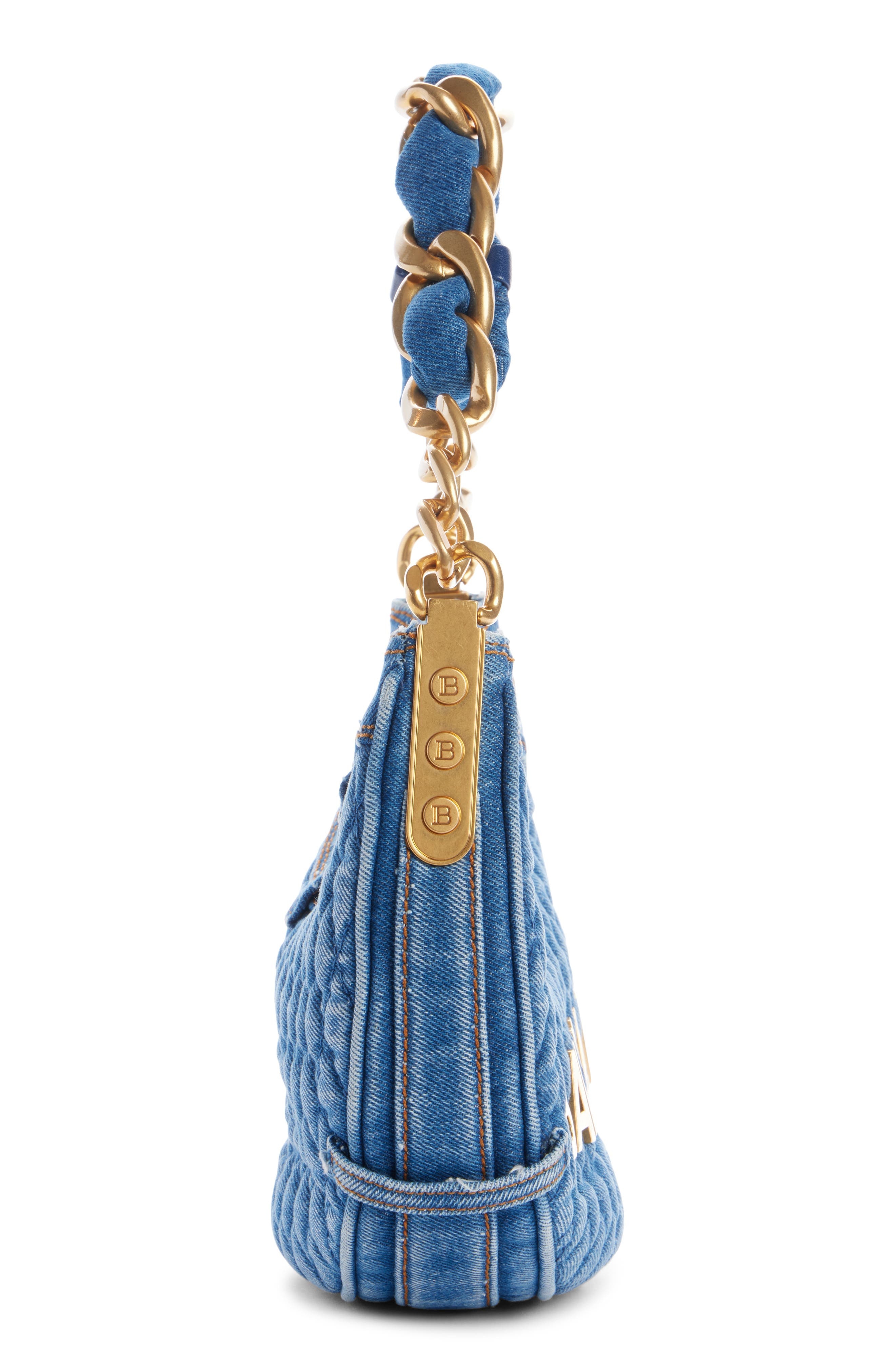 Balmain 1945 Soft Moon Quilted Denim Hobo Bag in 6Ff Denim at Nordstrom - 4