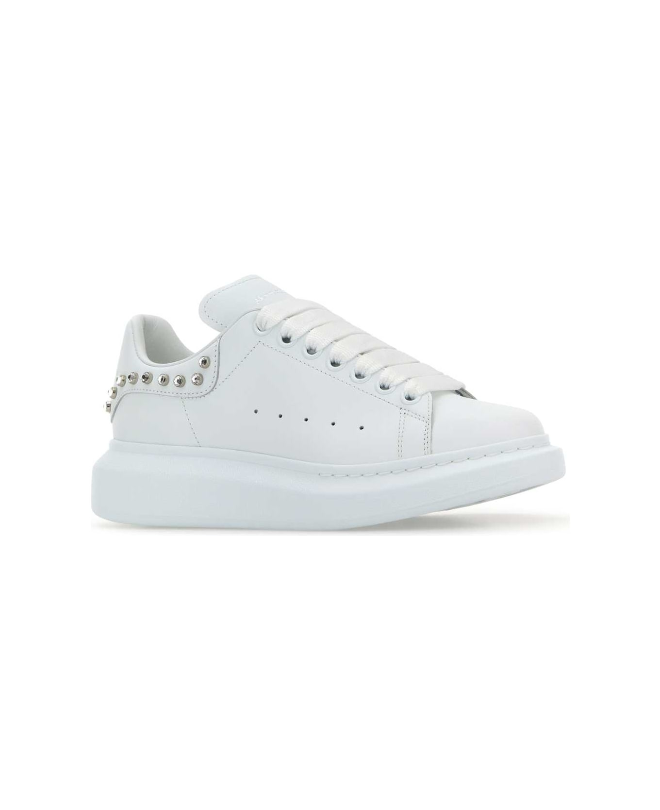 White Leather Sneakers With White Leather Heel - 2