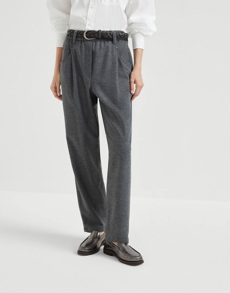 Virgin wool and cashmere twill flannel baggy trousers with monili - 1