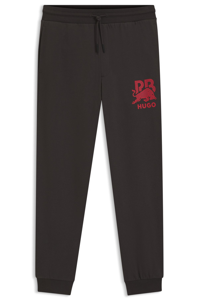 HUGO X RB COTTON-TERRY TRACKSUIT BOTTOMS WITH BULL GRAPHIC 1
