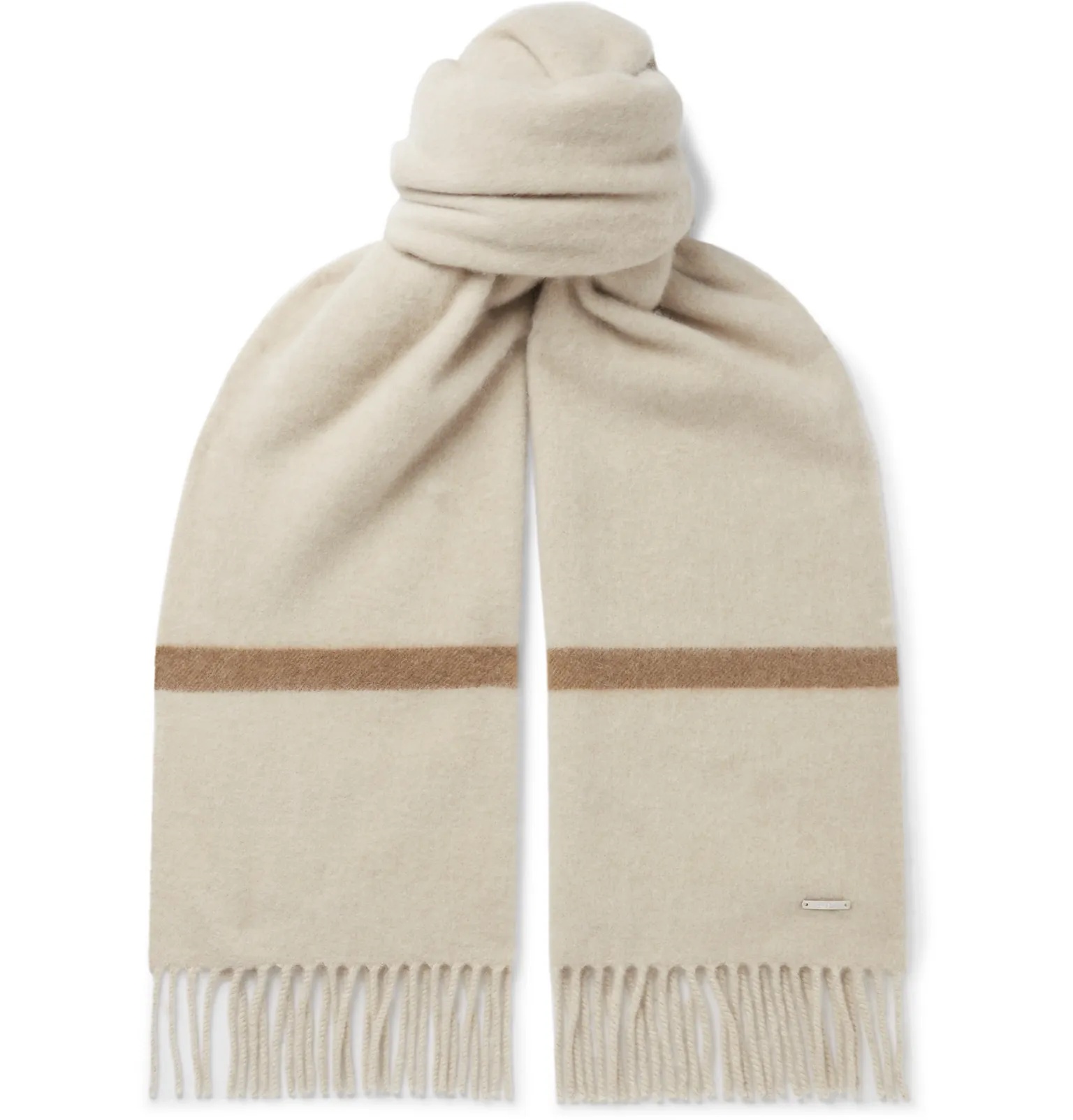 Fringed Striped Baby Cashmere Scarf - 1