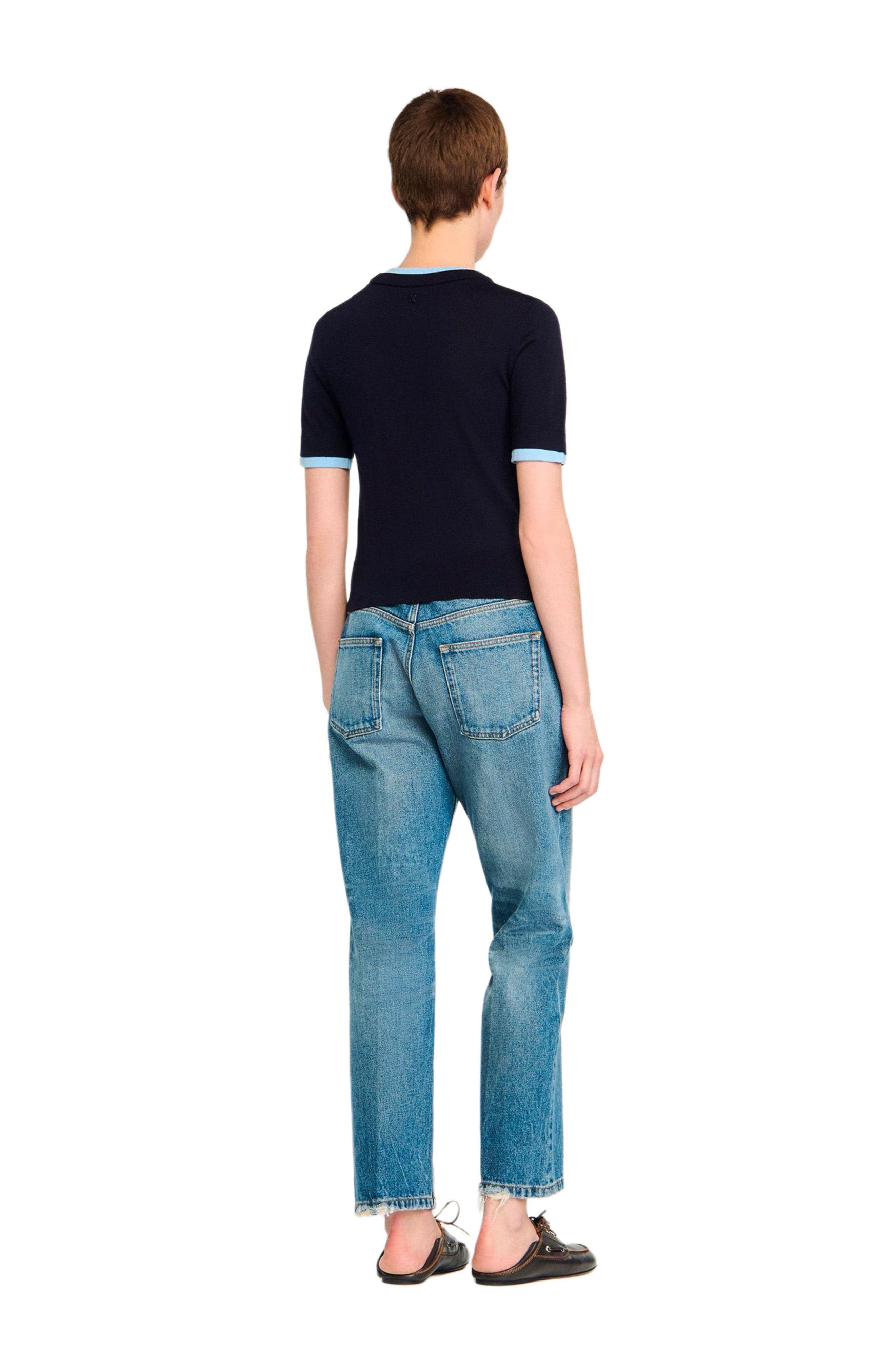 SANDRO Two-tone cropped sweater in Navy Blue at Nordstrom - 2