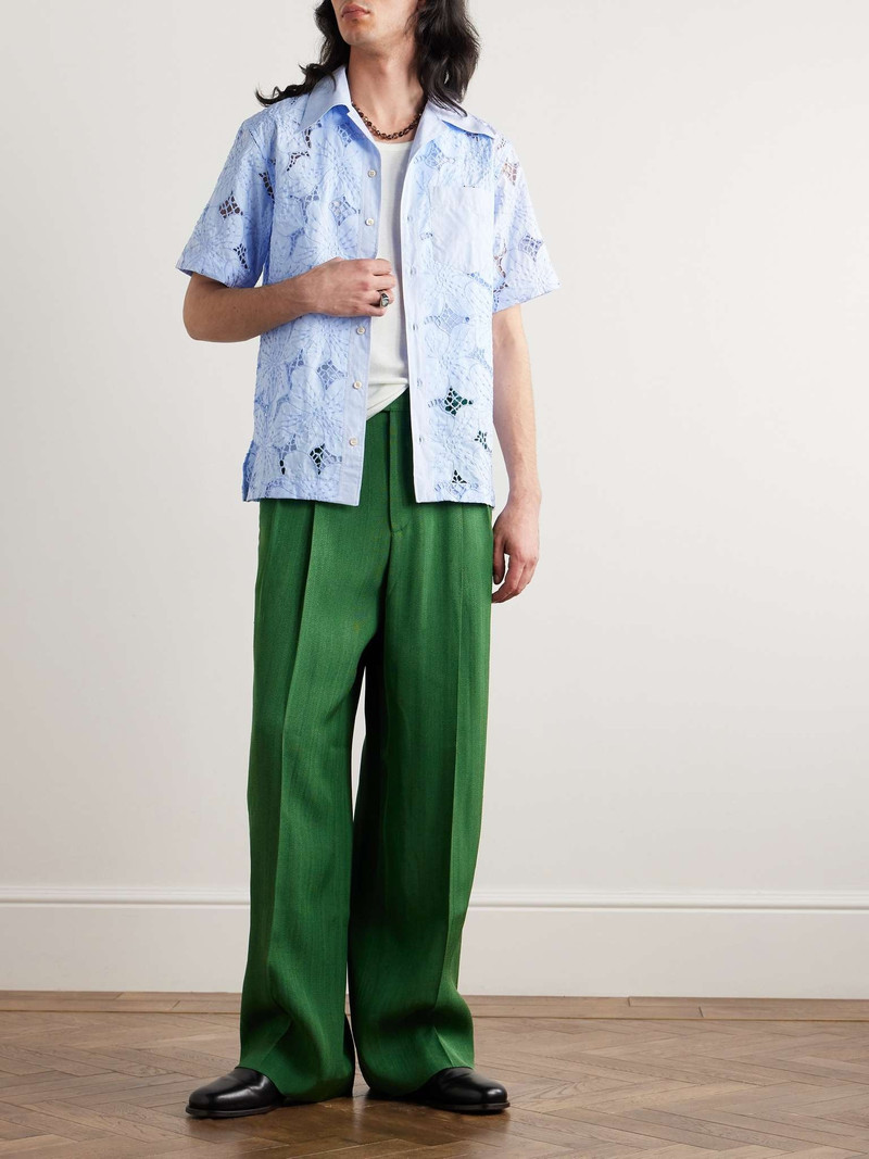 WALES BONNER Highlife Camp-Collar Embroidered Broderie Anglaise Cotton-Blend Shirt outlook