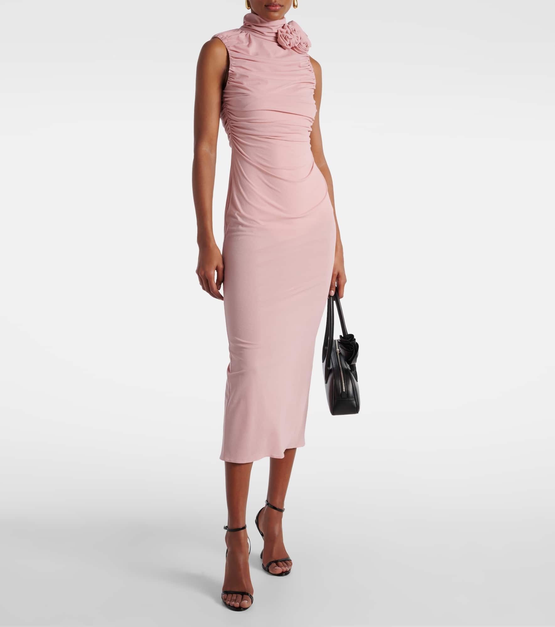 Floral-appliqué hooded silk-blend midi dress - 2