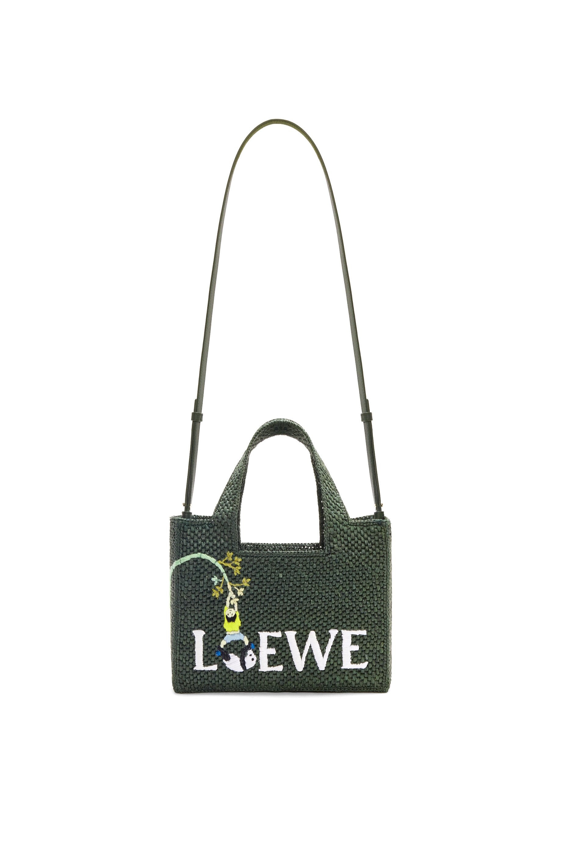 Panda small LOEWE Font tote in raffia - 2