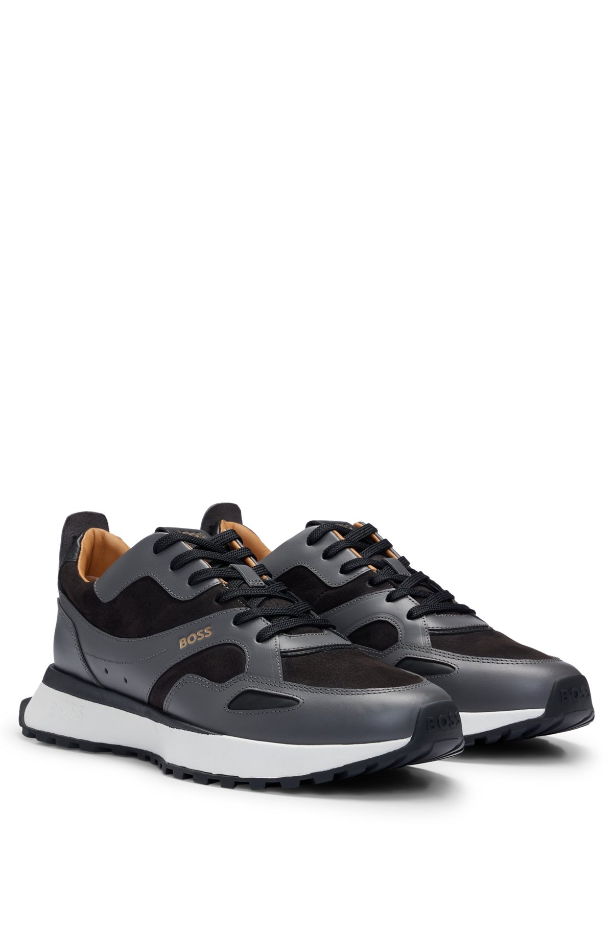 LEATHER TRAINERS WITH LAYERED UPPERS AND PADDED COLLAR - 2