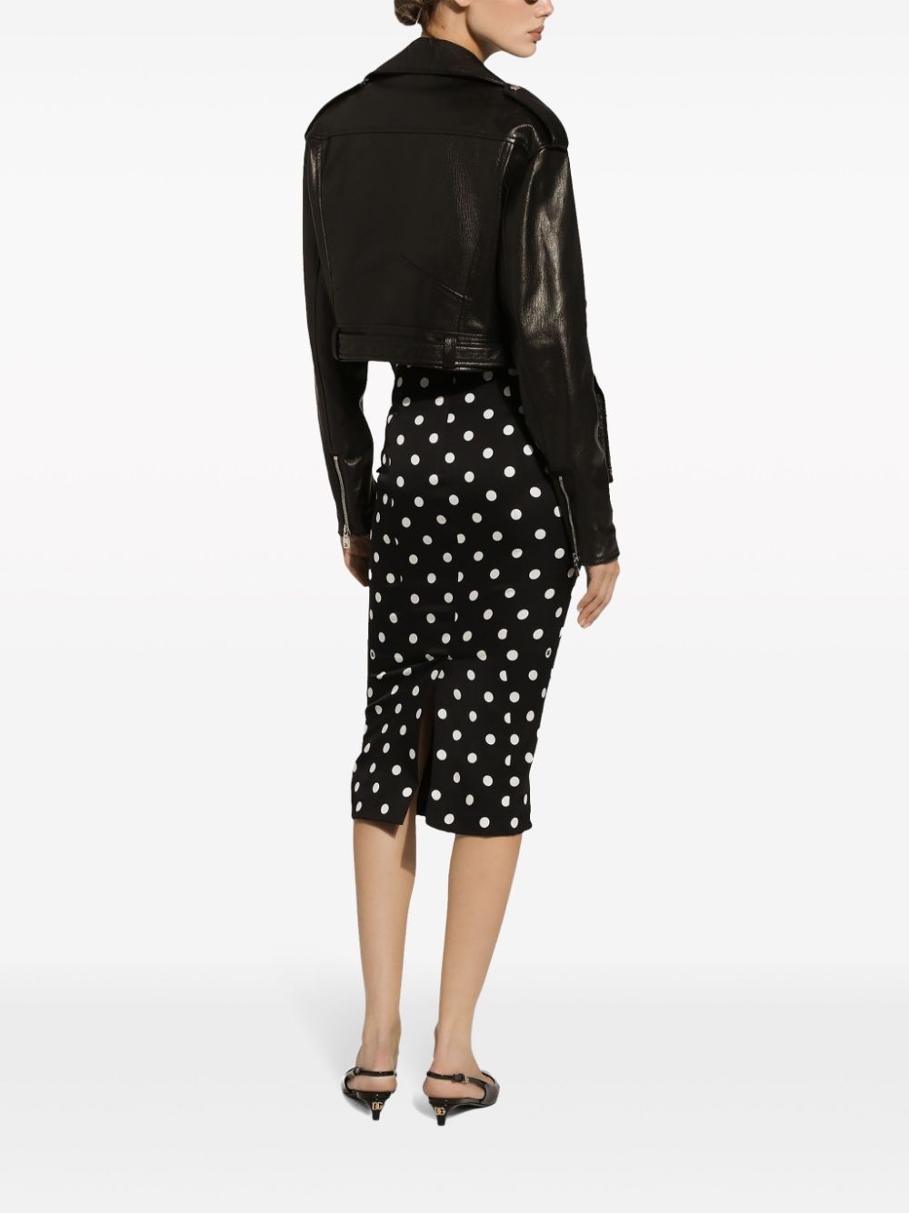 cropped leather biker jacket - 3
