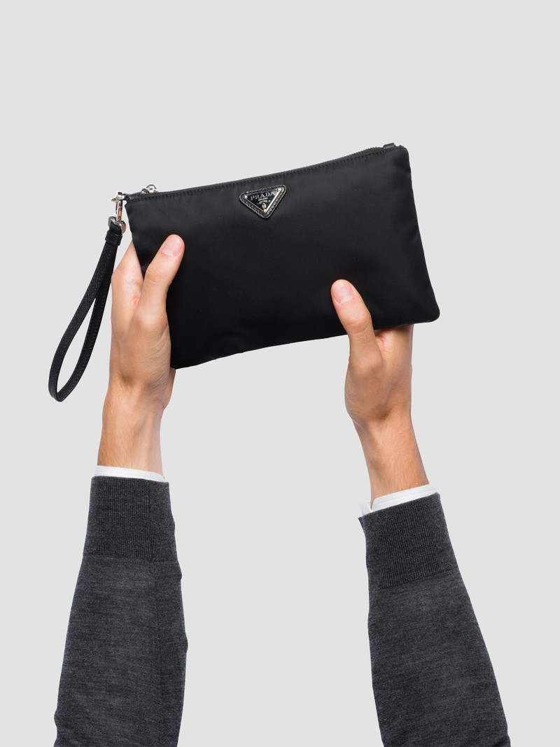 Men's Re-Nylon and Saffiano Leather Pouch - Black 6