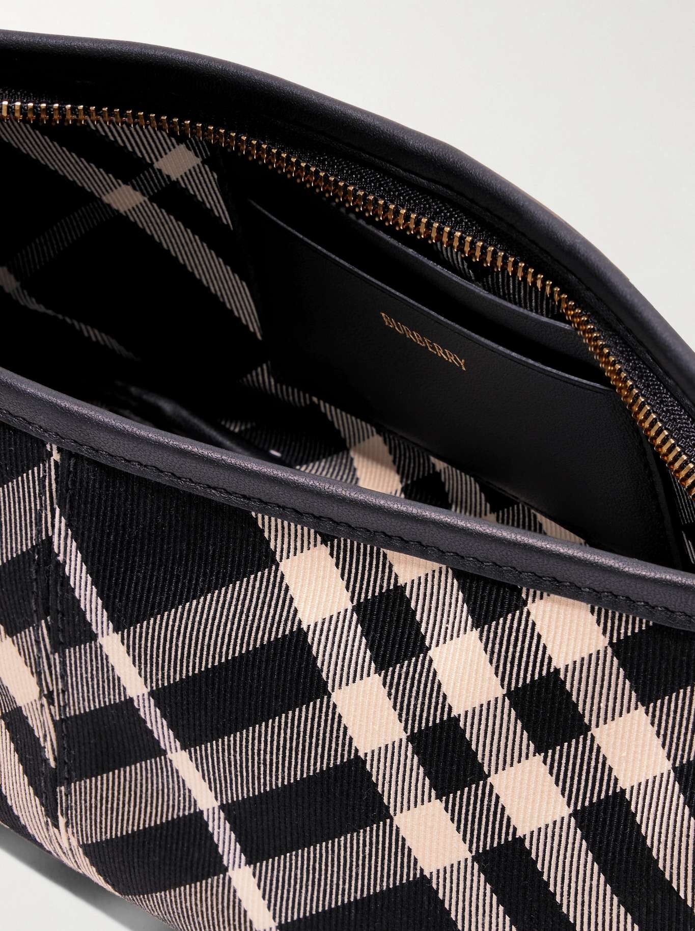 Leather-trimmed checked cotton-twill shoulder bag - 5