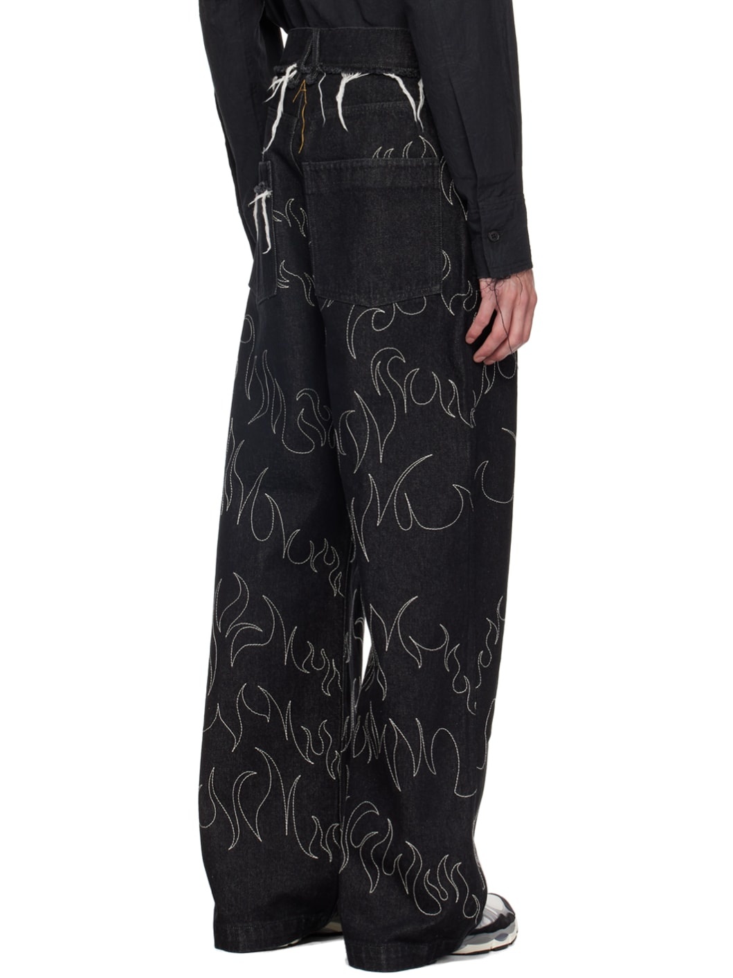 Black Embroidered Jeans - 3