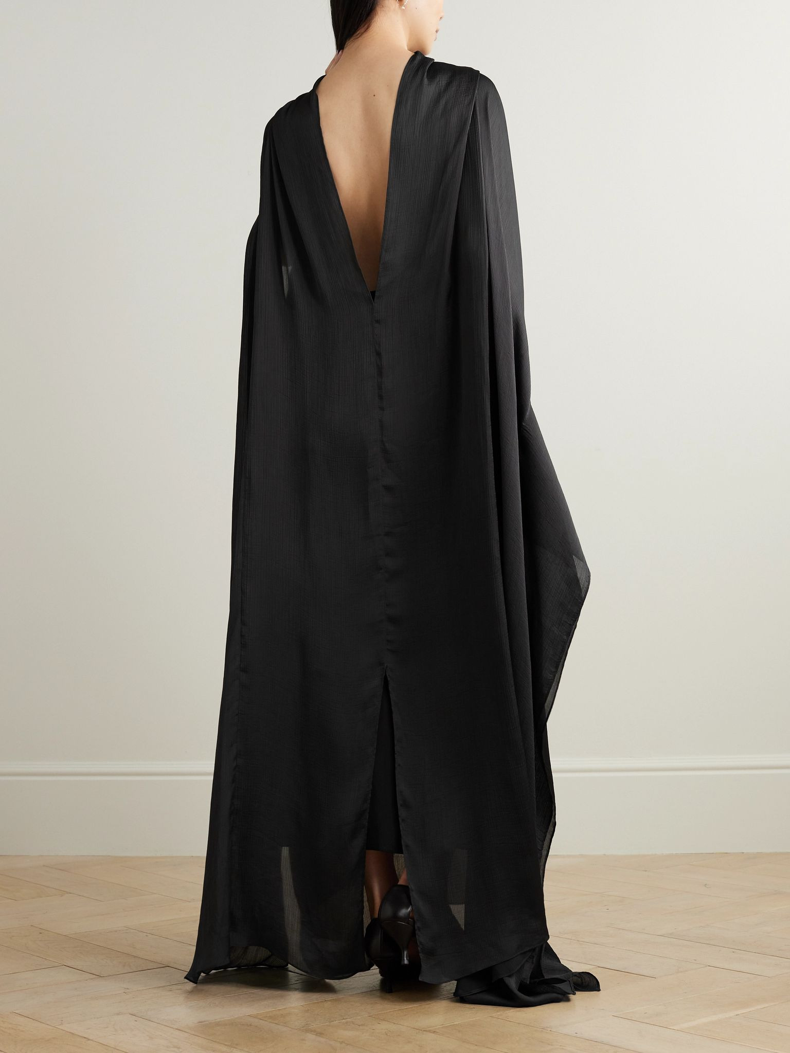 Crinkled-voile maxi dress Black - 3