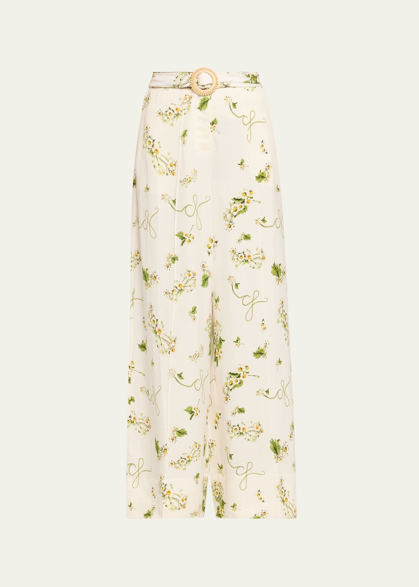 Botanical Utopia Scarf Belt Wide-Leg Pants - 1