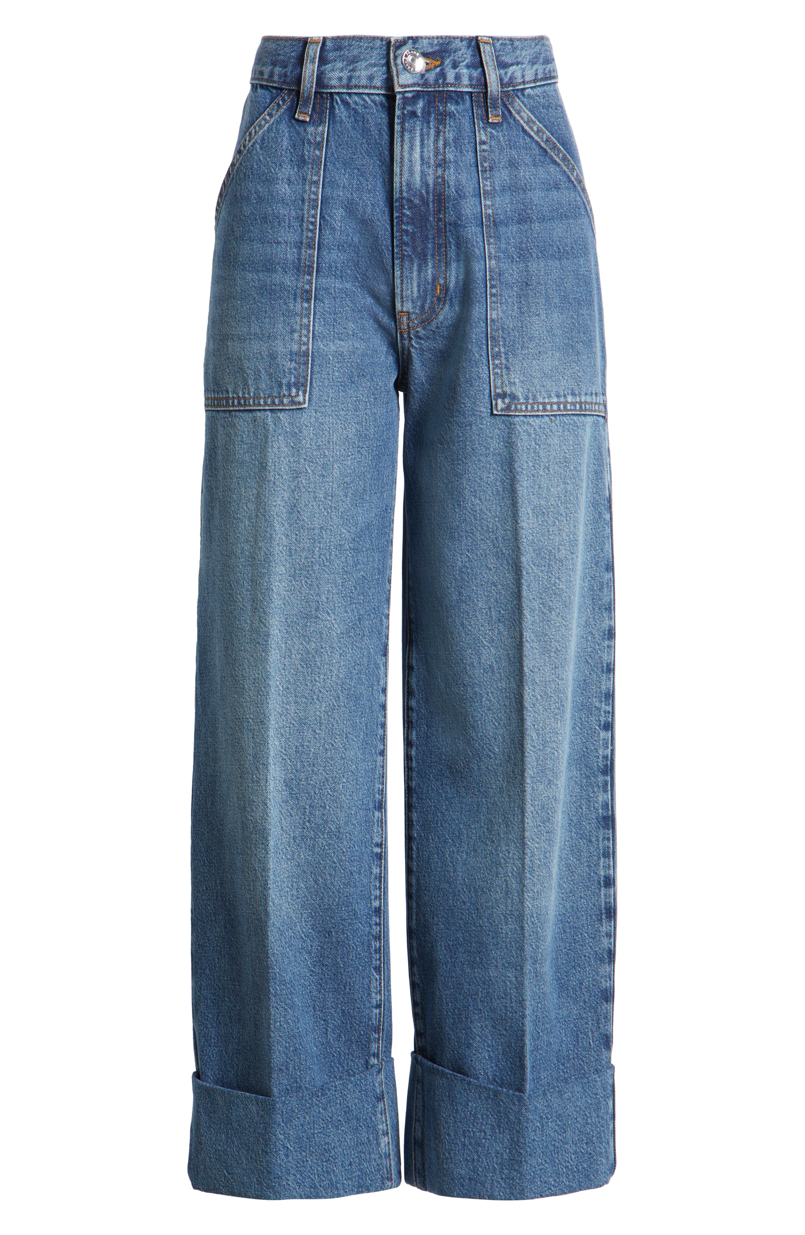FRAME The Utility Cuff Wide Leg Jeans in Stranger at Nordstrom - 5
