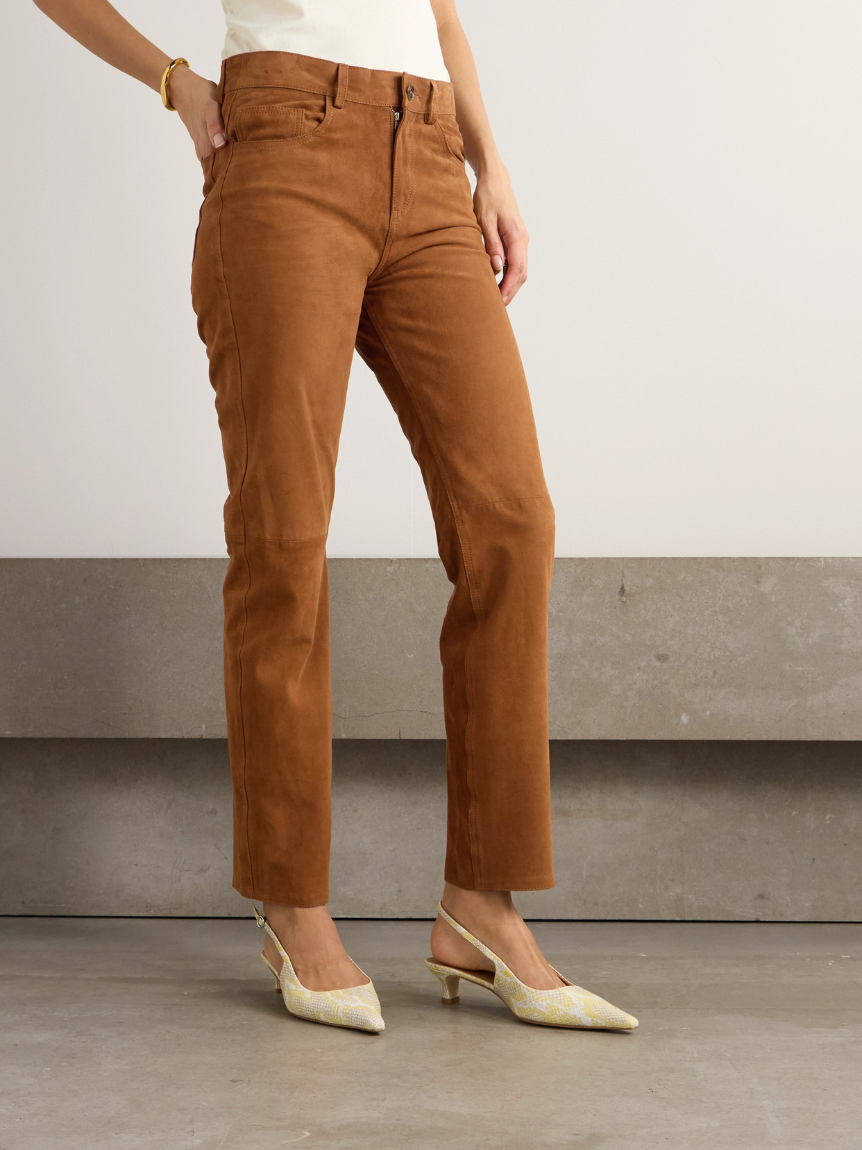 Viva Paso Paneled Suede Straight-leg Pants - 4