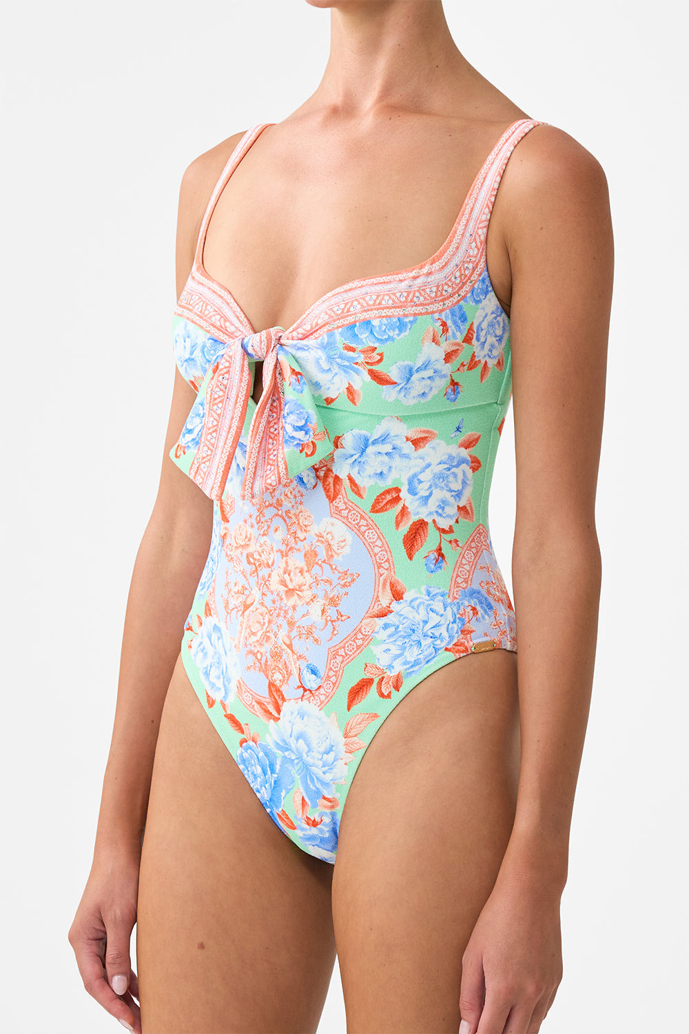 SWEETHEART NECK ONE PIECE WITH TIE FRONT - 5