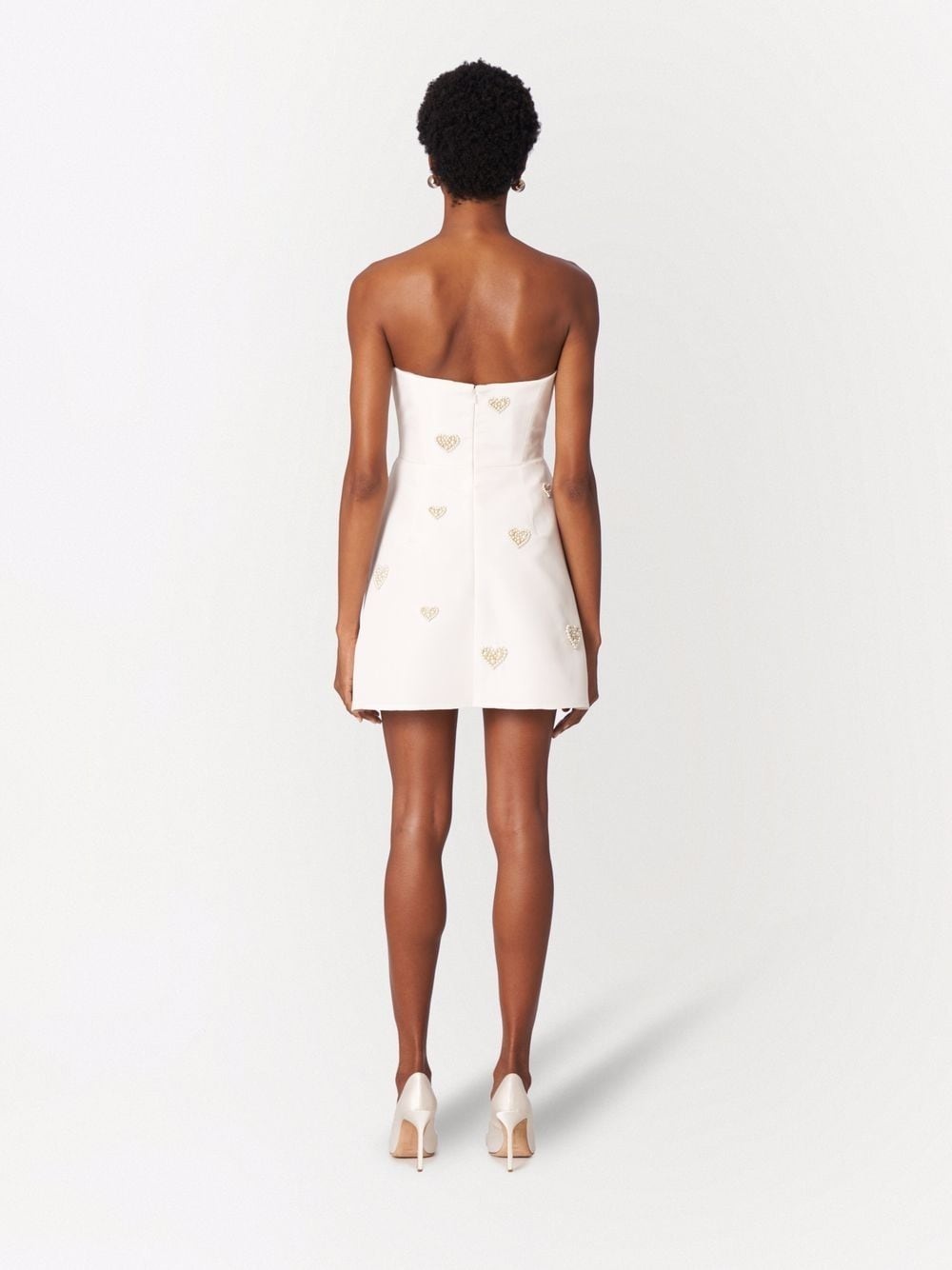pearl-embellished strapless silk dress - 4