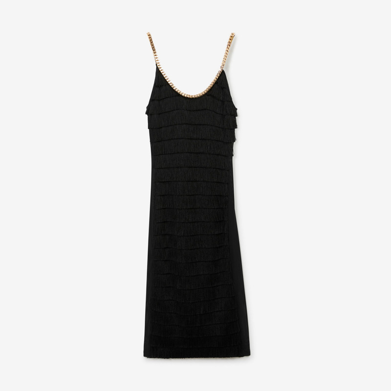 Chain Trim Fringed Sleeveless Dress - 1