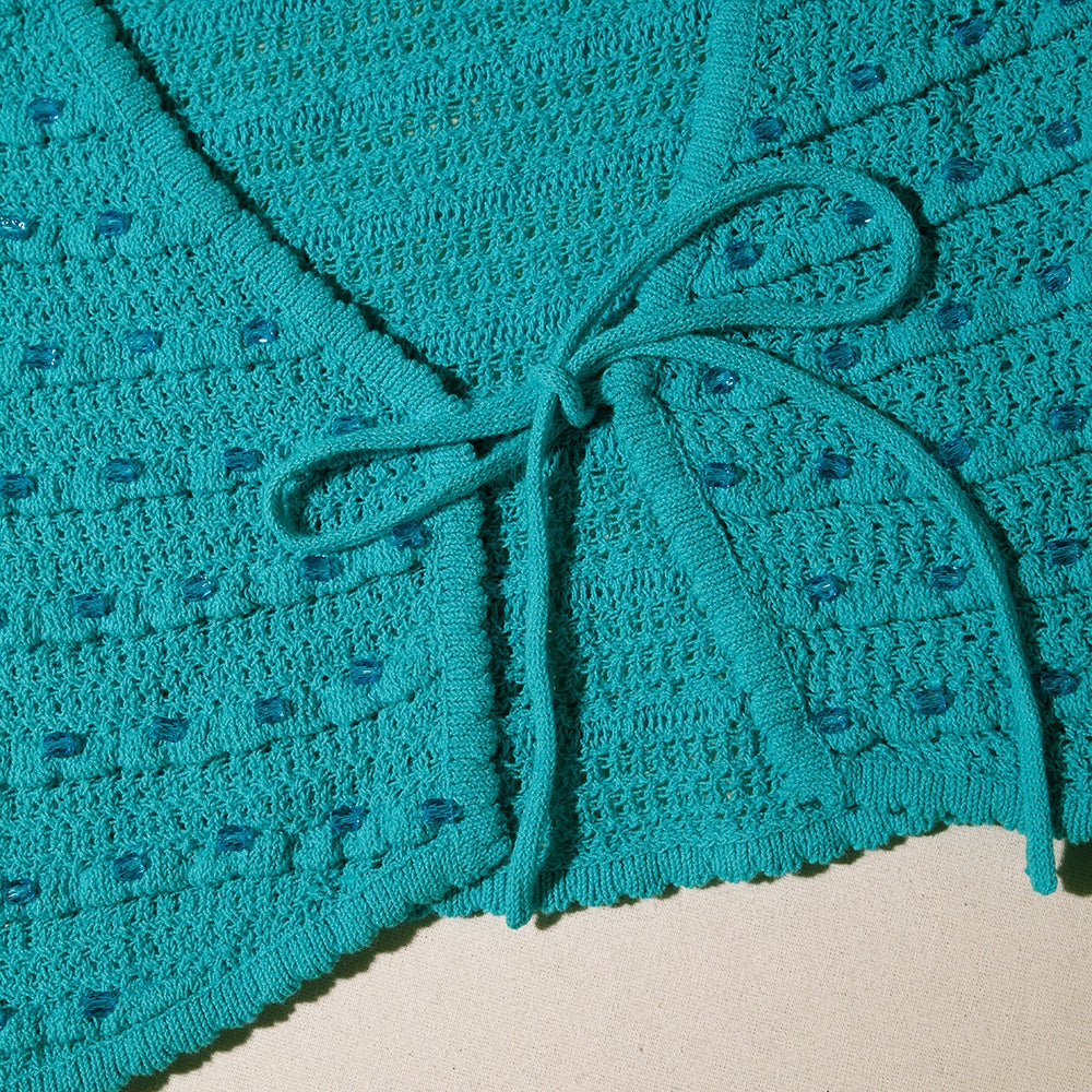 Green Beaded Knit Cardigan - 6