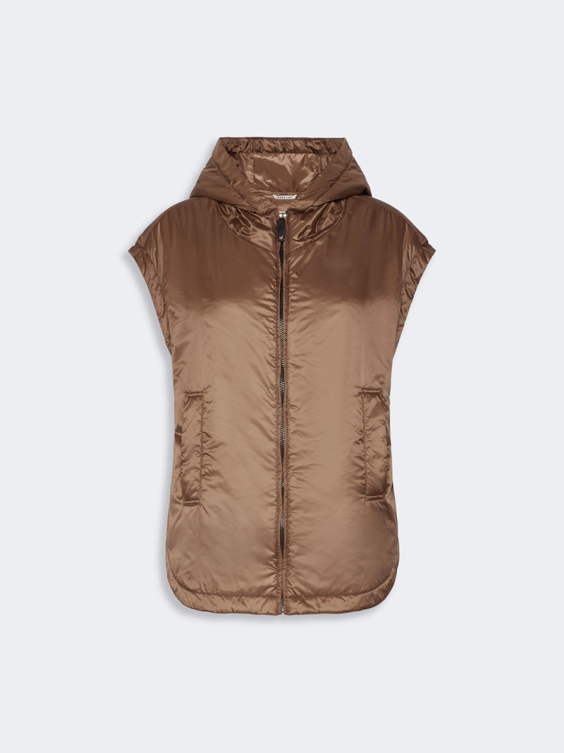 AMBRA Padded, hooded gilet in water-repellent canvas - MUD 1