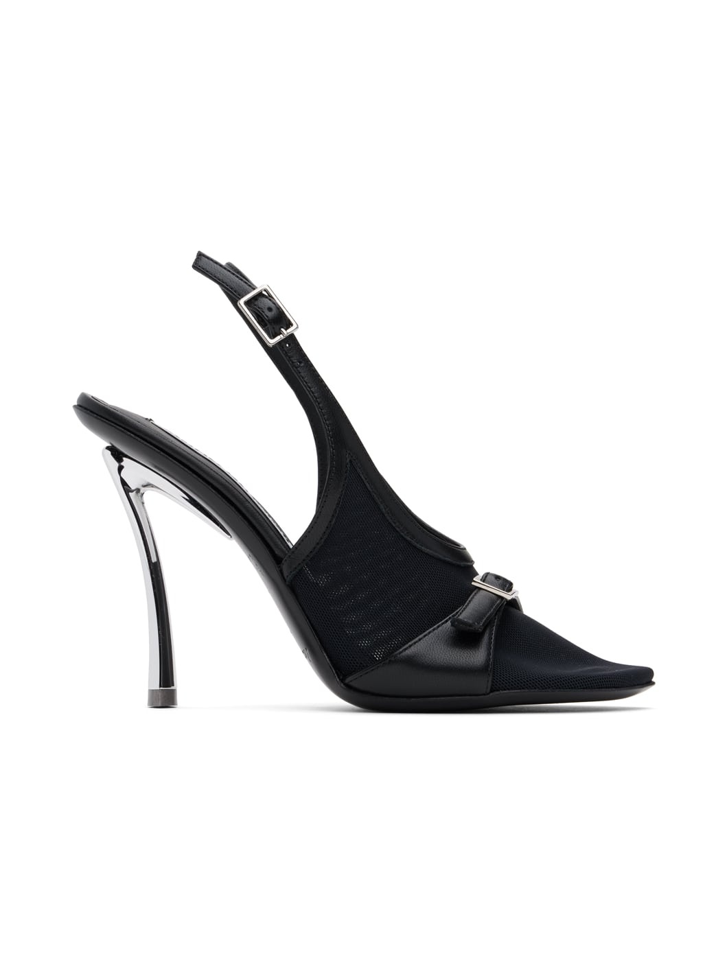 Black Mesh Slingback Heels - 1