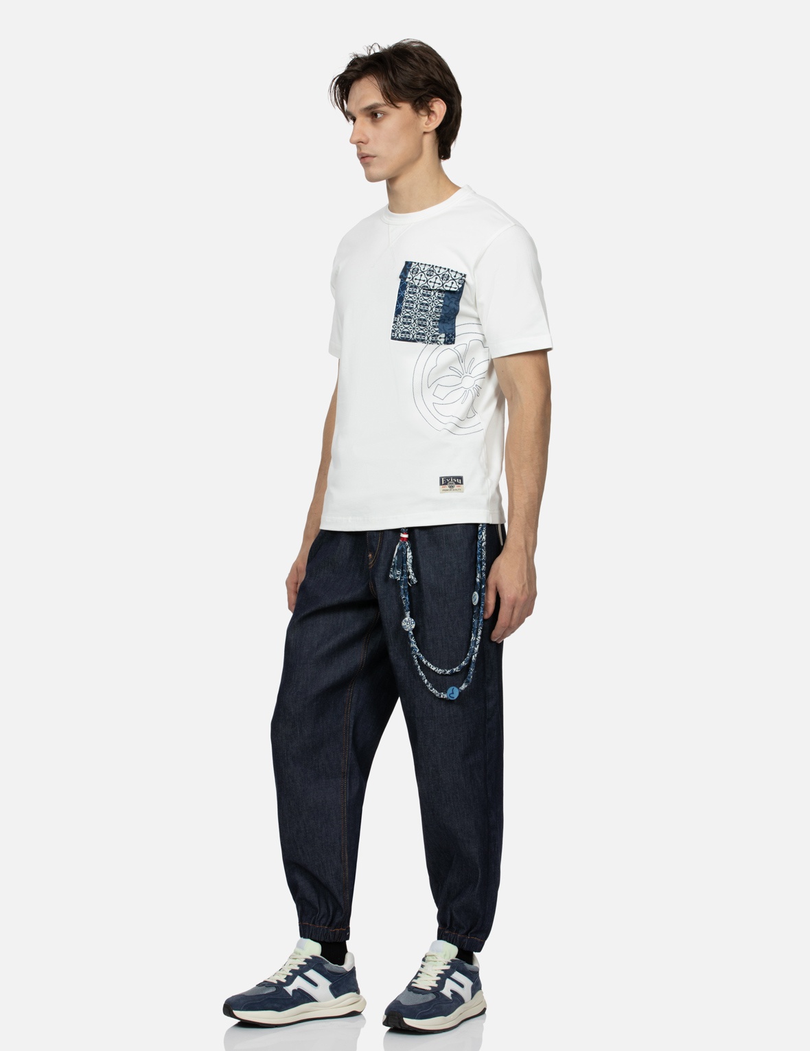 SEAGULL PRINT WITH DENIM CHAIN RELAX FIT DENIM JOGGERS - 4