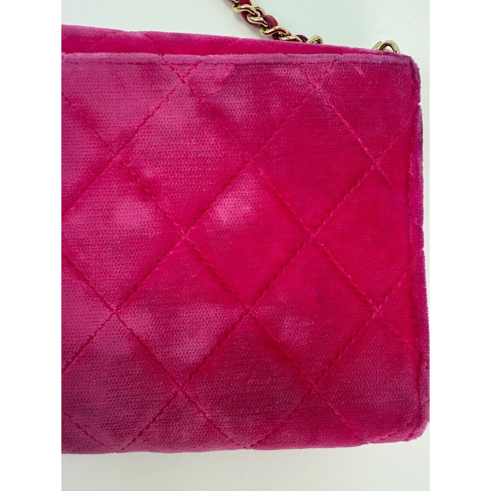Chanel Velvet Quilted Timeless Fuchsia Wallet on a Chain Clutch Bag - 13