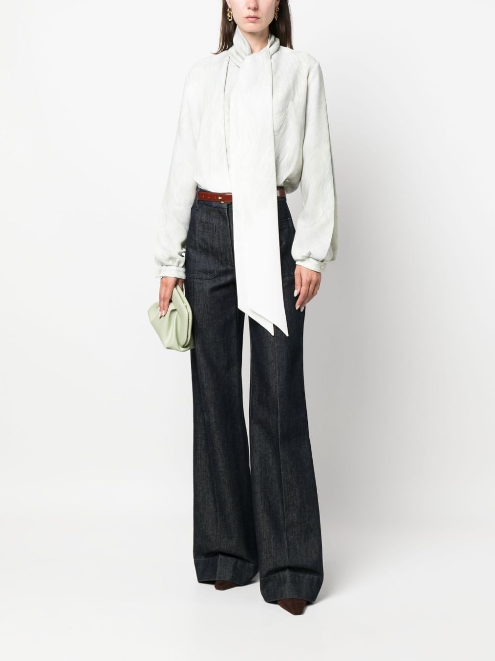 feather-print bow-collar top - 2
