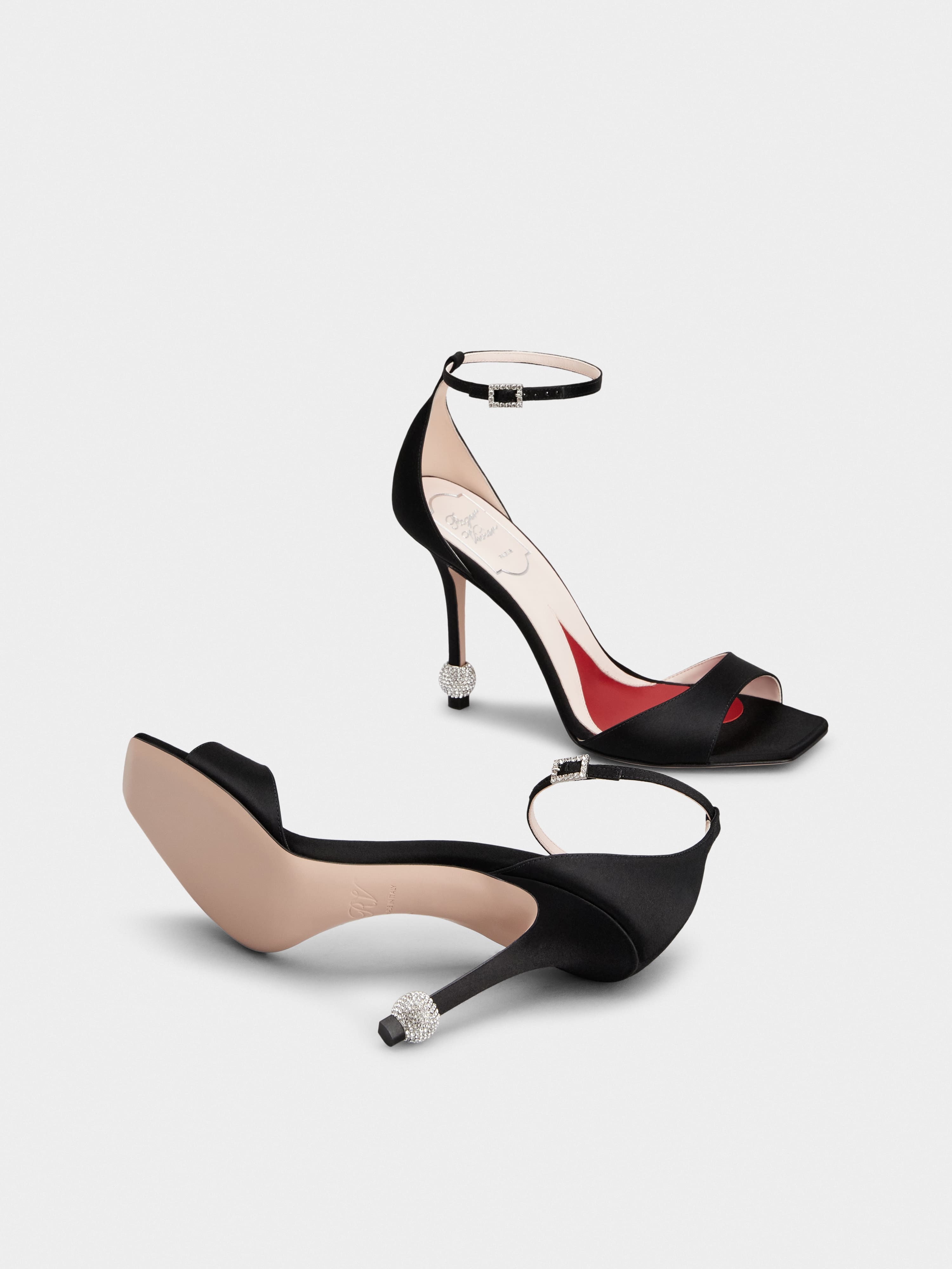 Jewel Heel Sandals in satin - 6