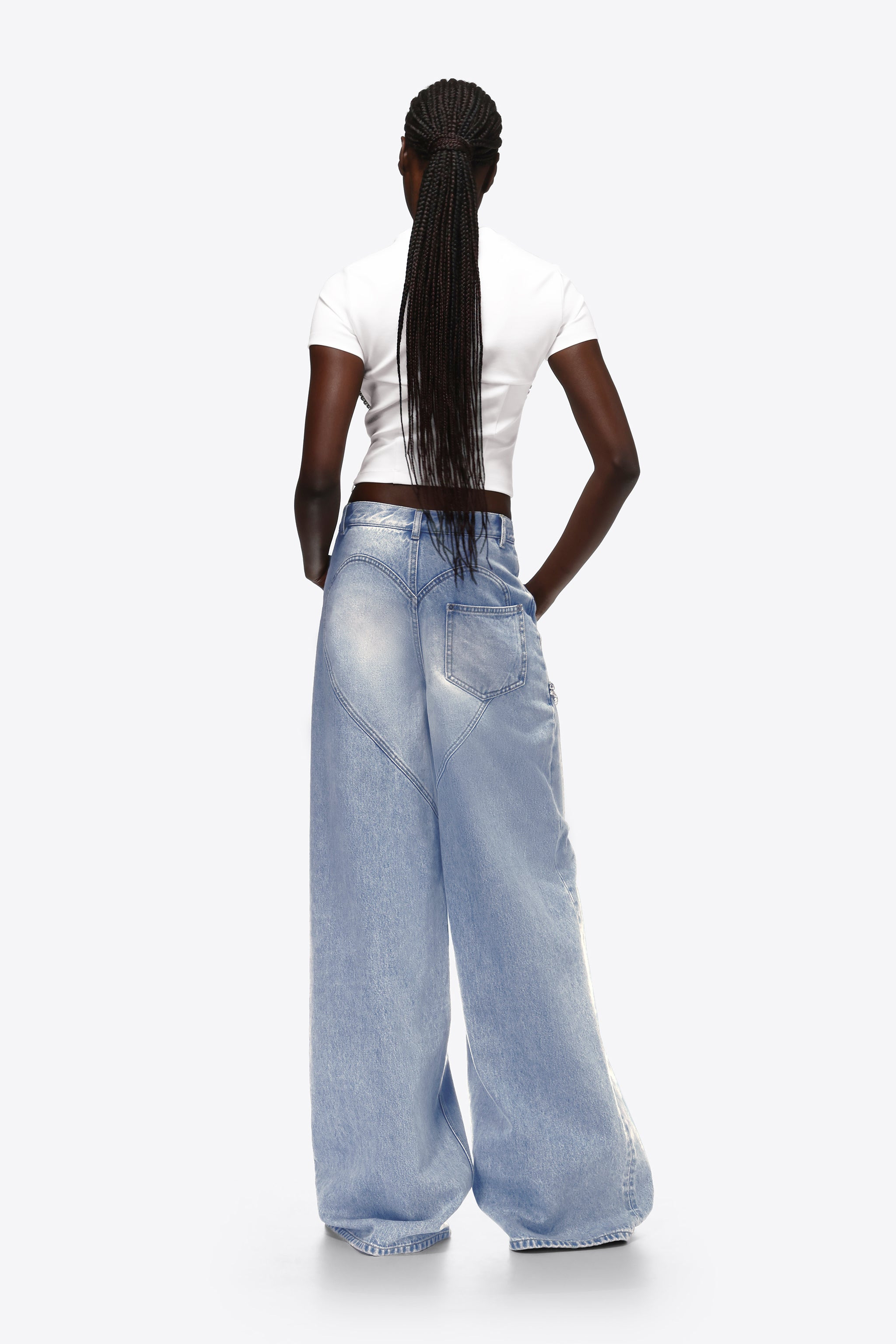 WIDE LEG CRYSTAL SLIT JEAN - 4