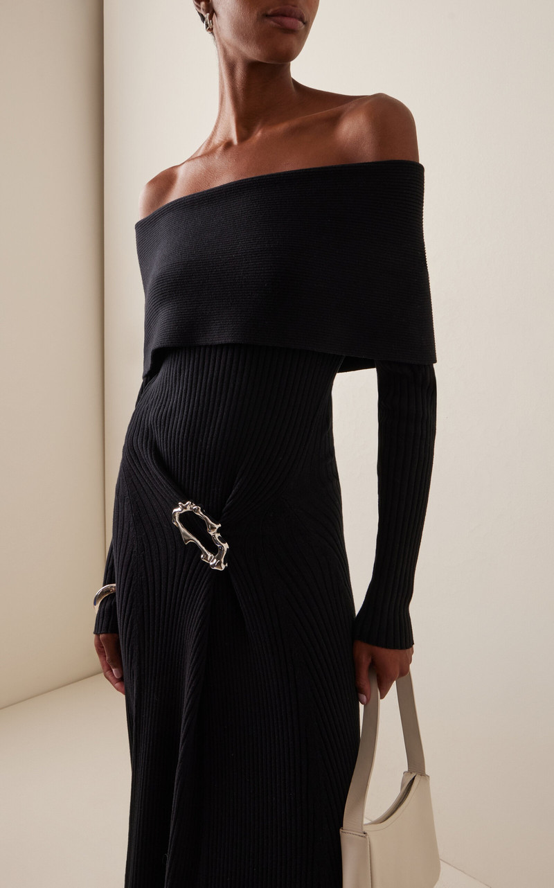 ANNA QUAN Phoebe Off-The-Shoulder Knit-Cotton Maxi Dress black outlook