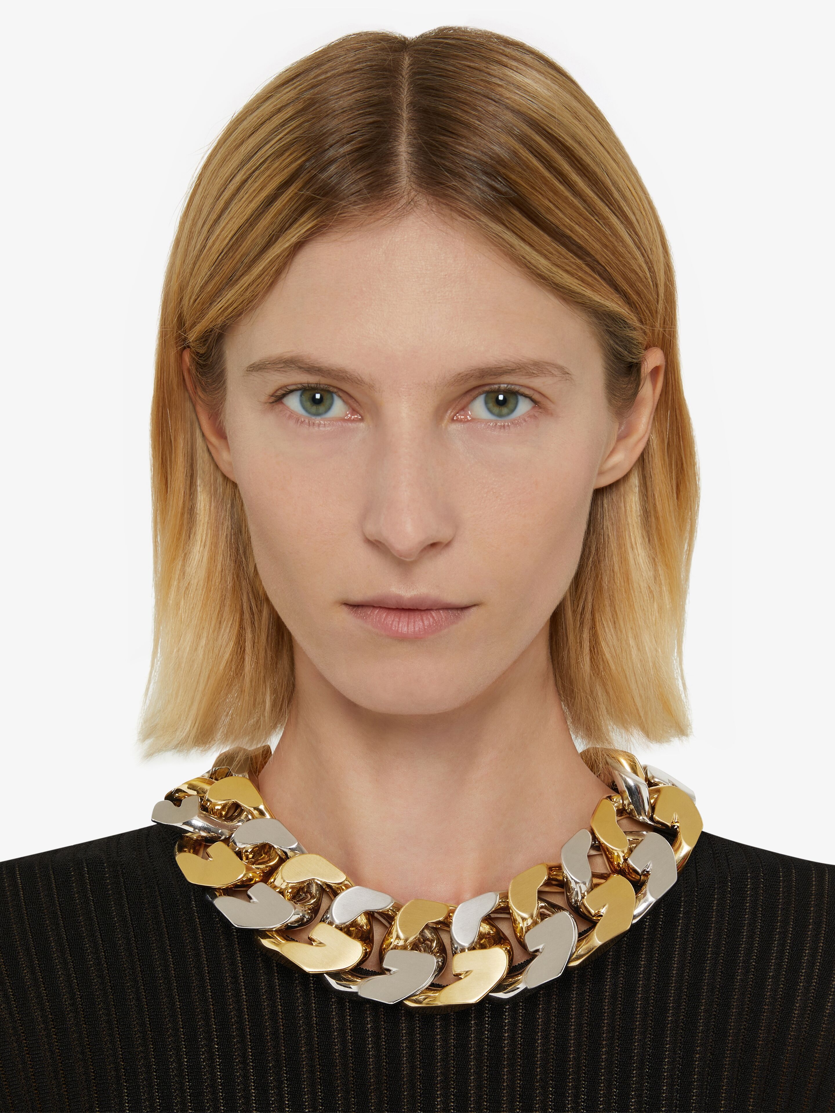 G CHAIN NECKLACE IN TWO TONE METAL - 3