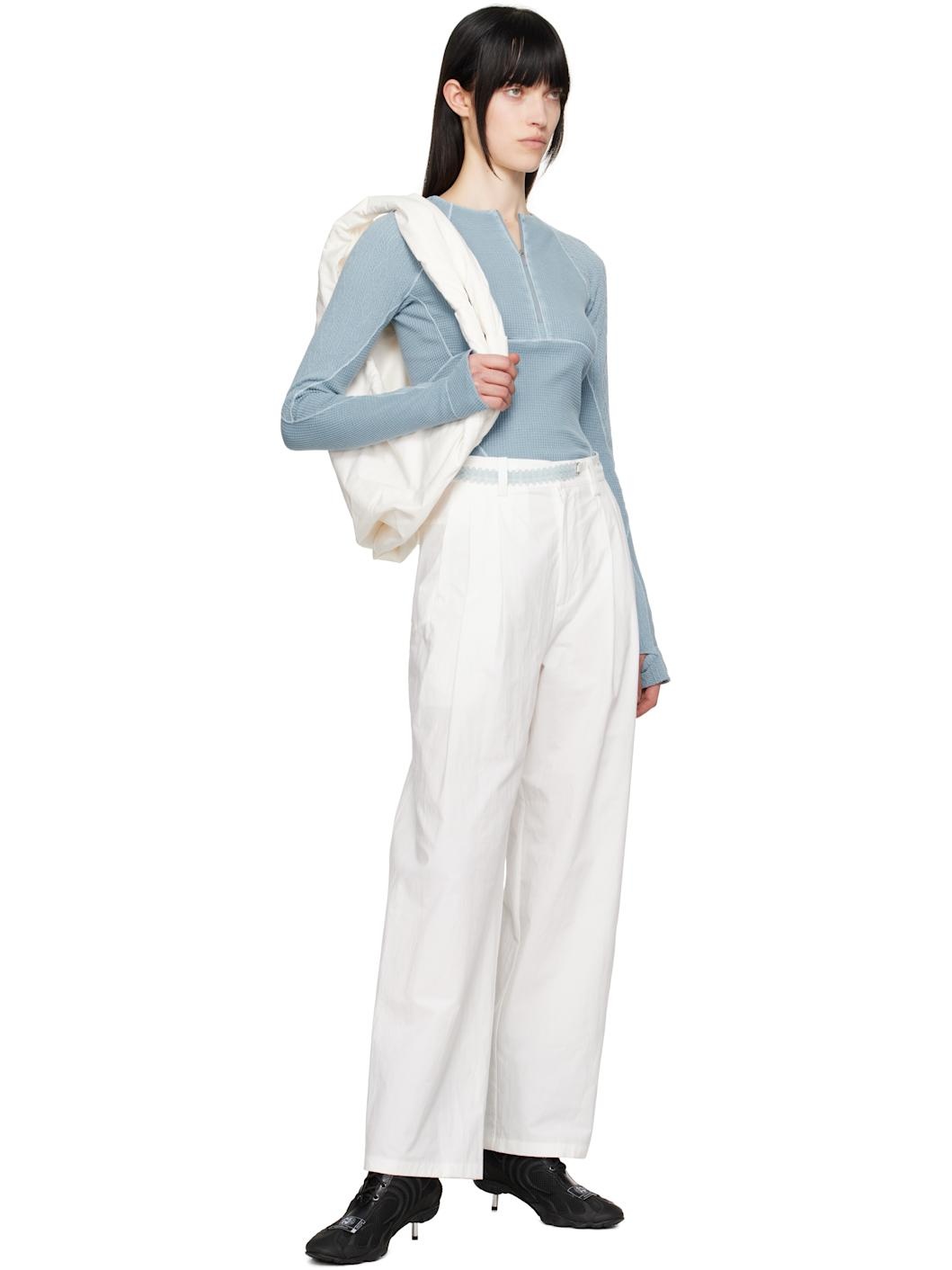White Wide Beaded Belt Trousers - 5