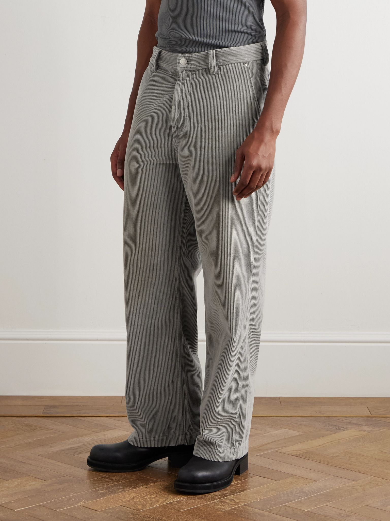Straight-Leg Cotton-Corduroy Trousers Gray - 3