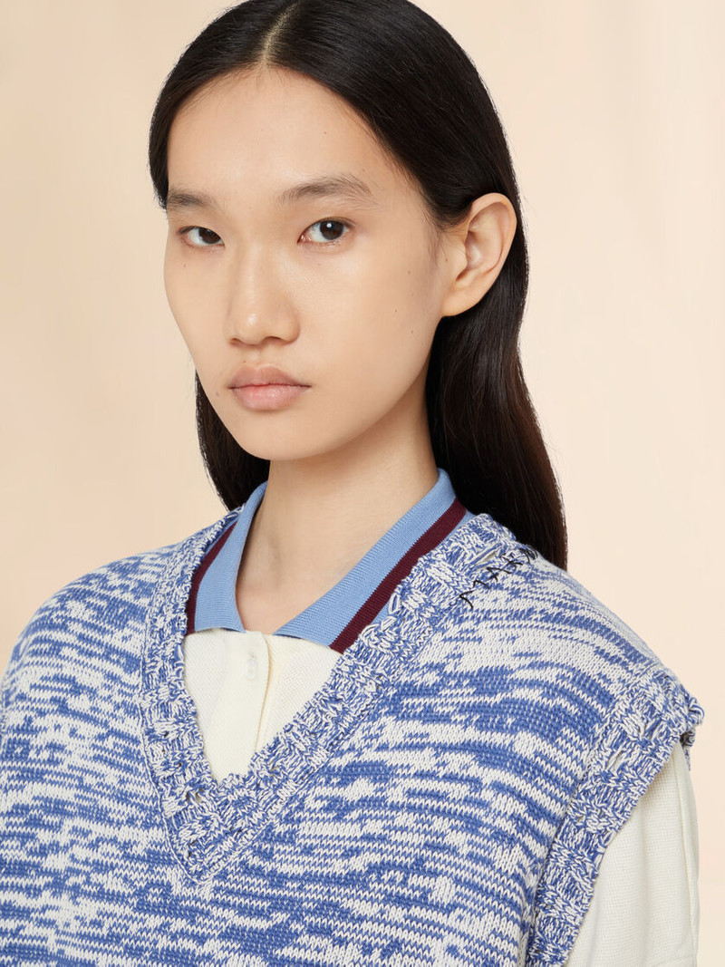 BLUE DISHEVELED MOULINÉ COTTON VEST 3
