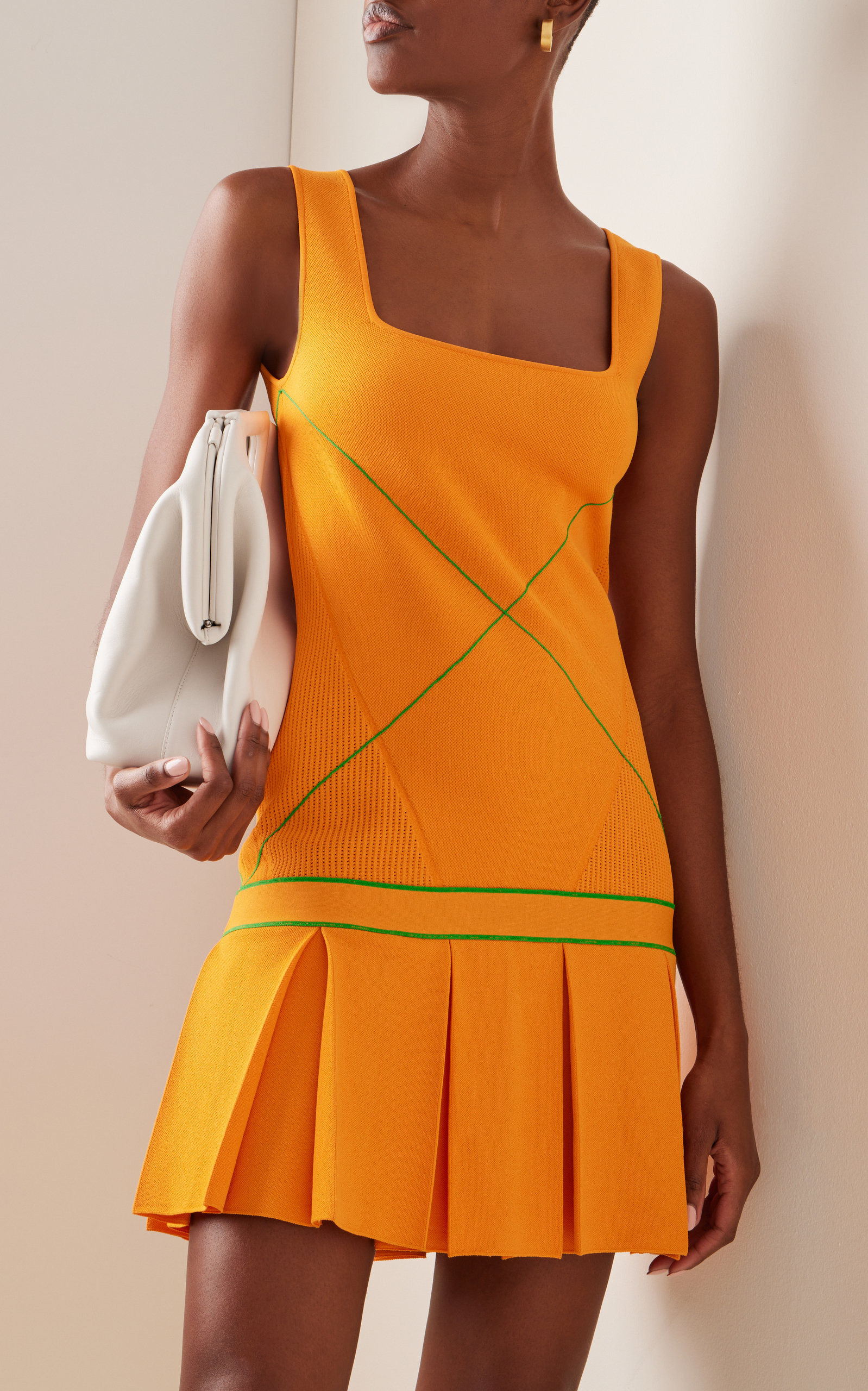 Pleated Knit Mini Dress orange - 3