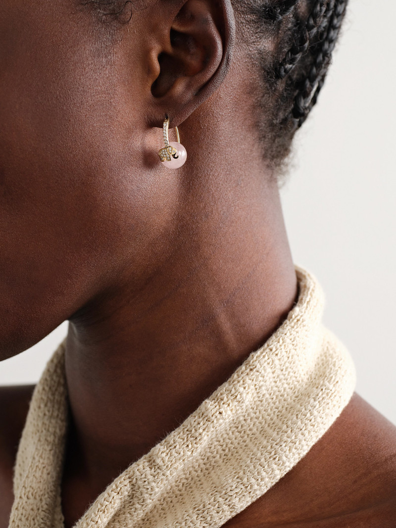 SYDNEY EVAN Elephant 14-karat Gold, Rose Quartz And Diamond Earring outlook