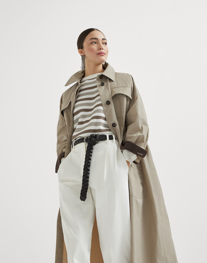Water-resistant techno cotton trench with shiny detail 4